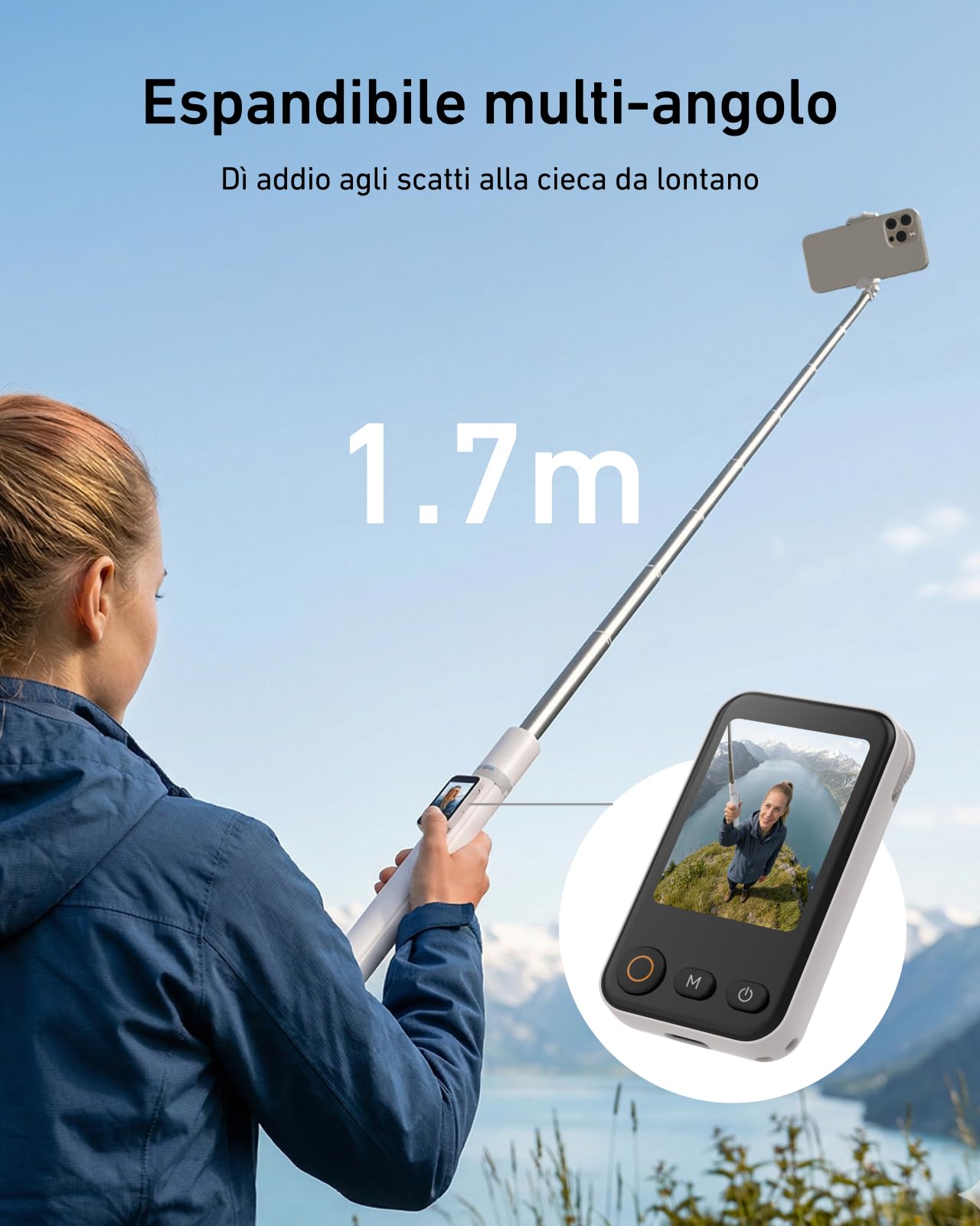 TELESIN 170cm Treppiede ad Apertura Automatica in 0,1s Per iPhone/Android | Telecomando con Display Zoom/Focus e Mirroring, Supporto per Viaggi, Vlog, Makeup e Live