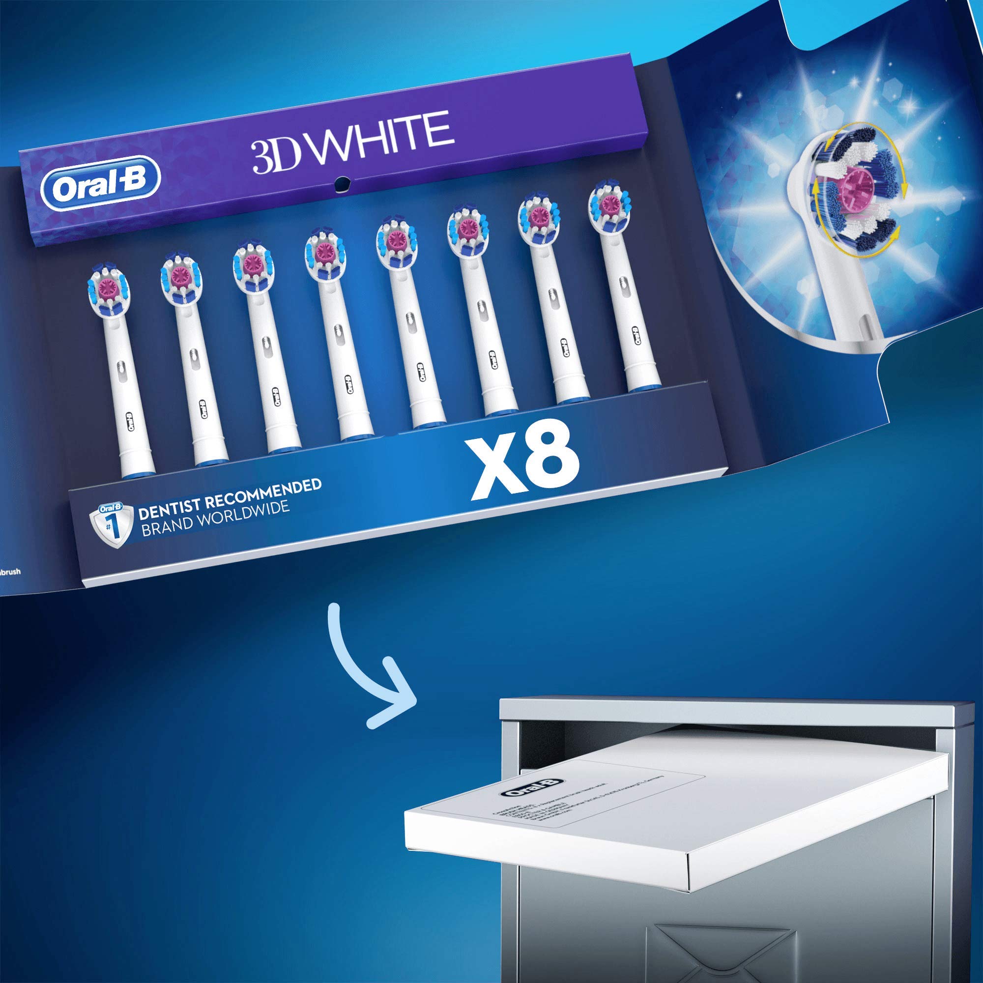 Braun Oral-B 4210201273820 3DWhite Aufsteckbürsten, für eine natürliche Aufhellung der Zähne, Briefkastenfähige Verpackung, 8 Stück