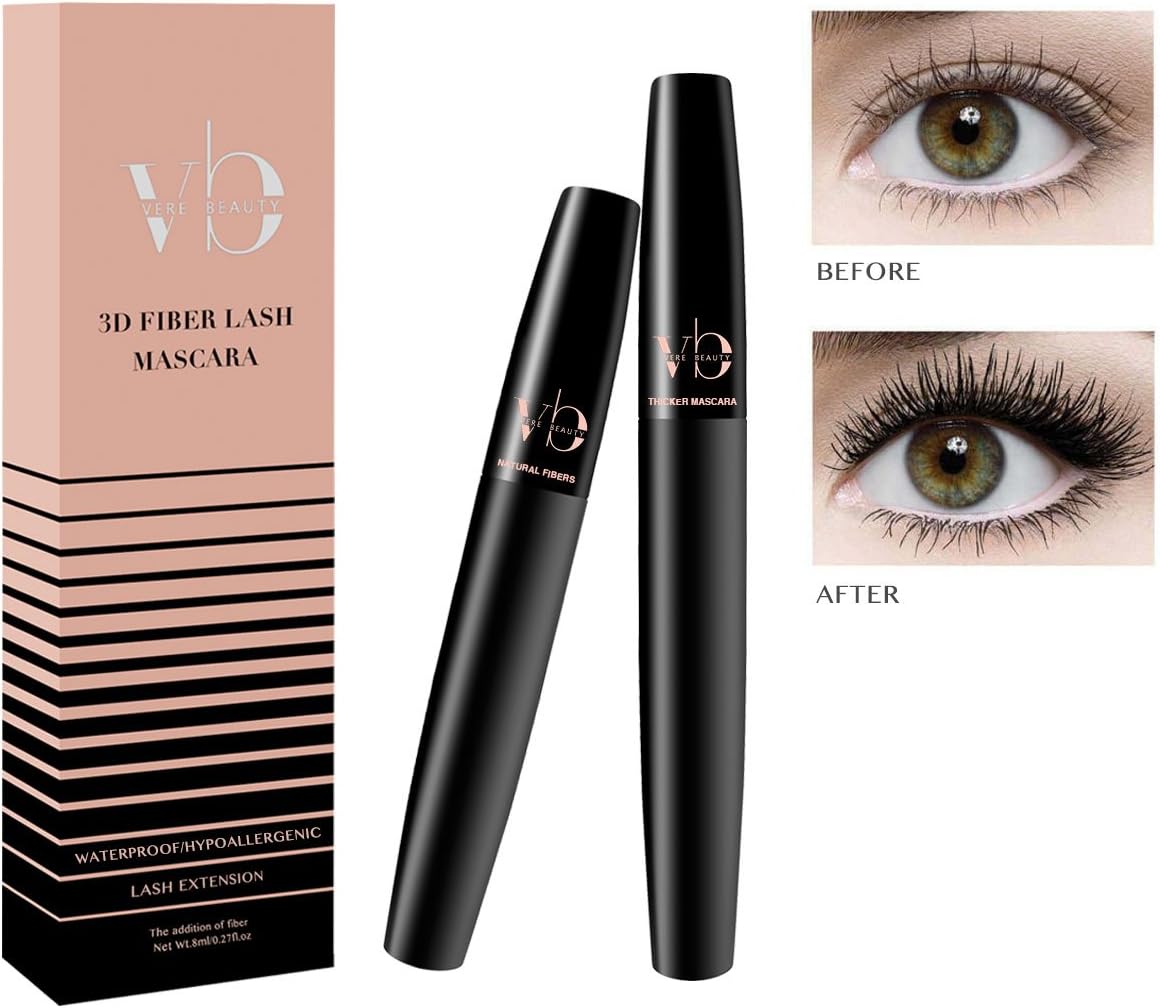 3D Fiber Lashes Mascara, Best Black Lash Fibers with Waterproof & Hypoallergenic Ingredients, Non-Toxic and Natural, Easy to Apply for Thickening & Lengthening Lashes