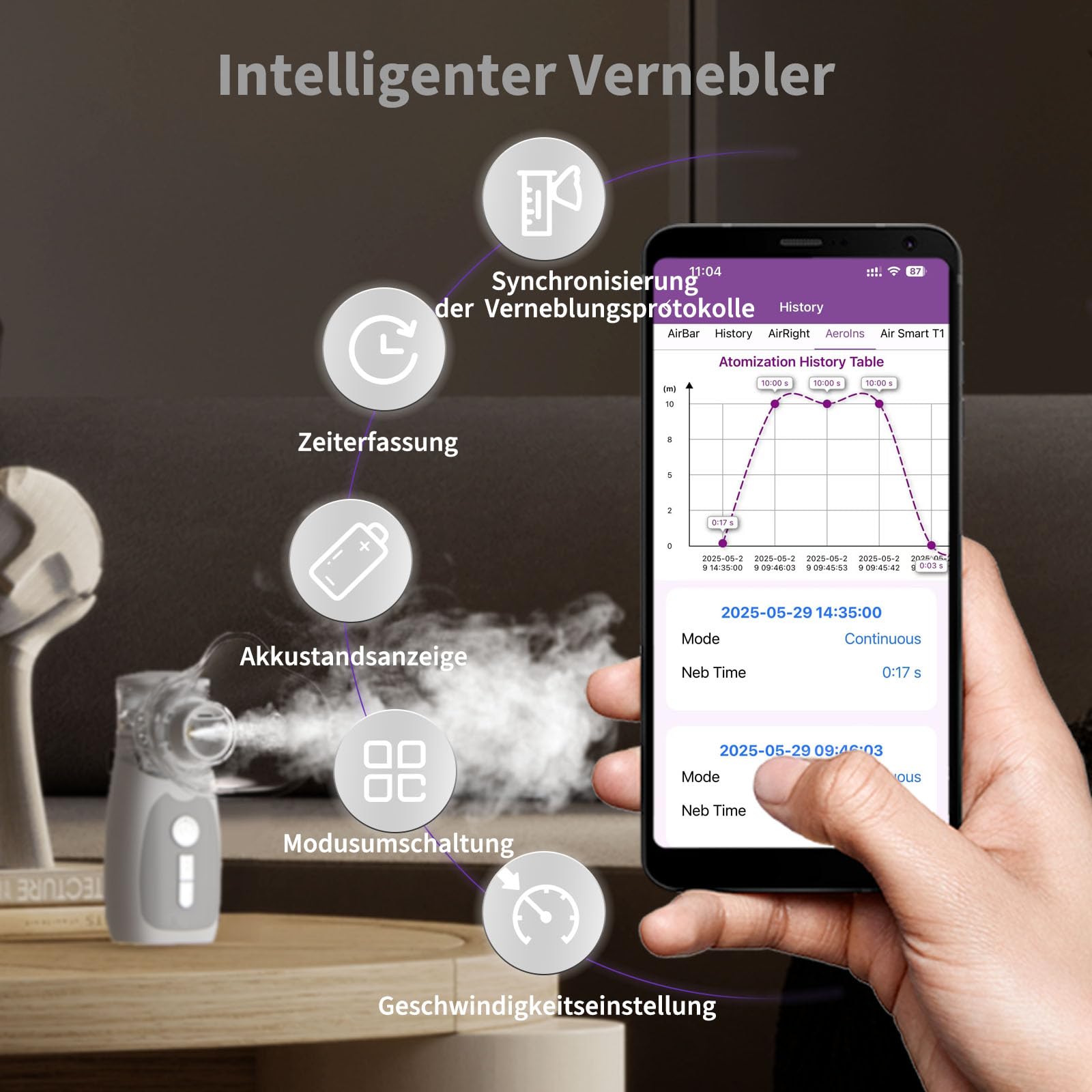 FEELLIFE Inhalationsgerät, Inhaliergeräte für Erwachsene, Inhalator Inhaliergerät Kinder Erwachsene Baby Vernebler Inhaliergerät Aeroins Grau
