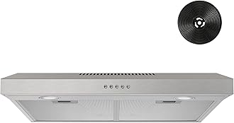 FIREGAS Under Cabinet Range Hood 30 inch with Brushless DC Motor, LED Light, 3 Speed Exhaust Fan, Reusable Aluminum Filters, Push Button,Stainless Steel Range Hood,with Charcoal Filter