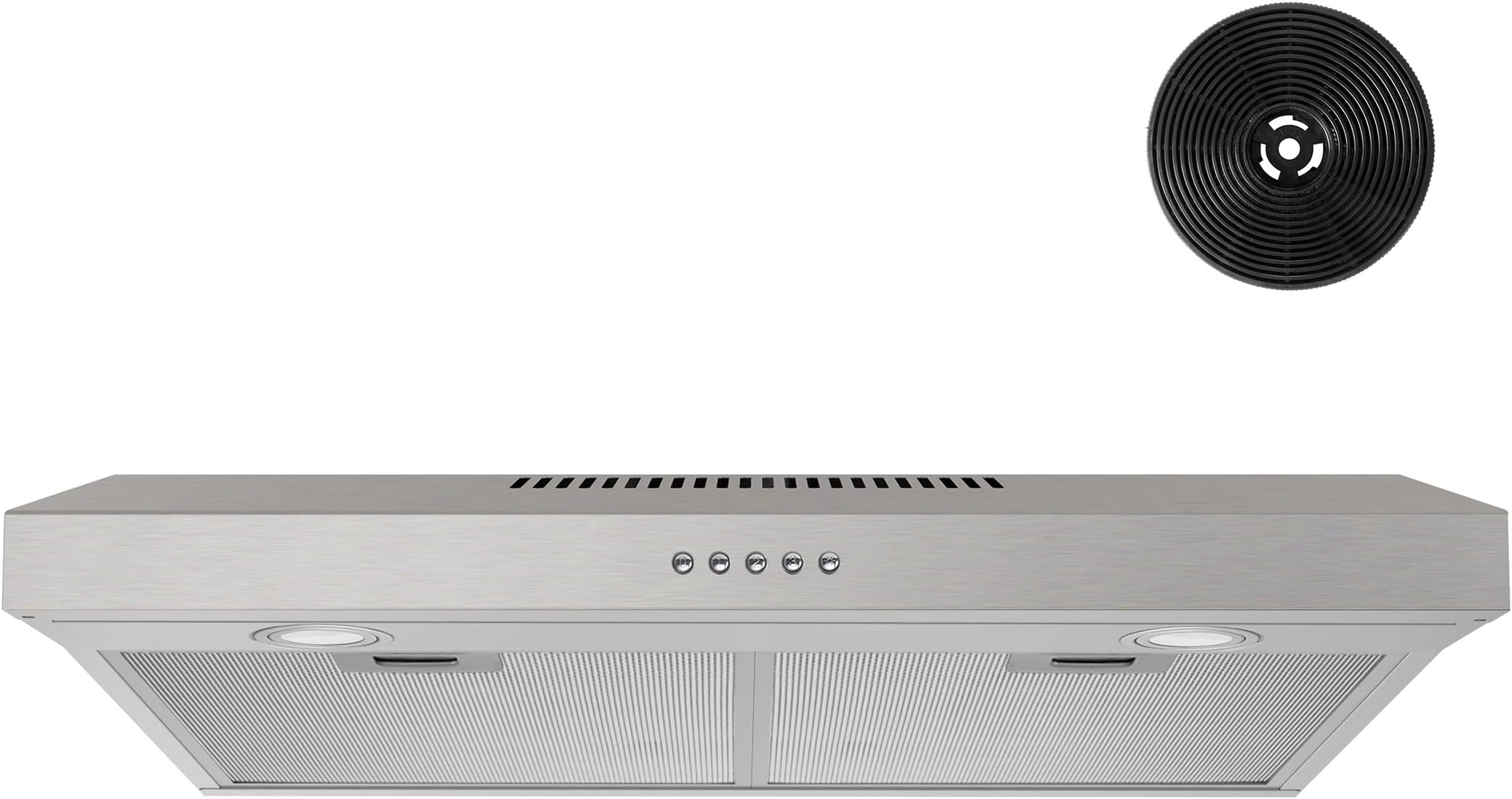 FIREGAS Under Cabinet Range Hood 30 inch with Brushless DC Motor, LED Light, 3 Speed Exhaust Fan, Reusable Aluminum Filters, Push Button,Stainless Steel Range Hood,with Charcoal Filter