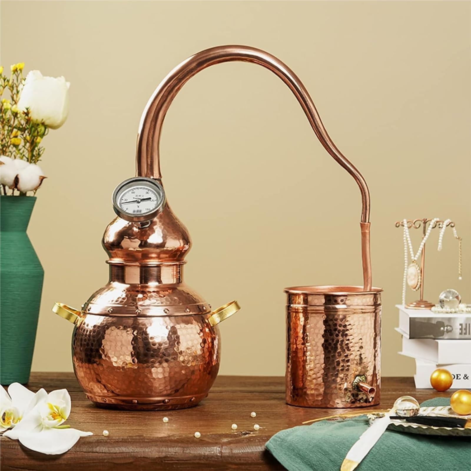 Distillatore Moonlight in rame puro da 3 litri, kit di distillazione fai da te for la casa, kit for la produzione di vino fatto in casa for idrolato di oli essenziali Moonlight for whisky, ecc.