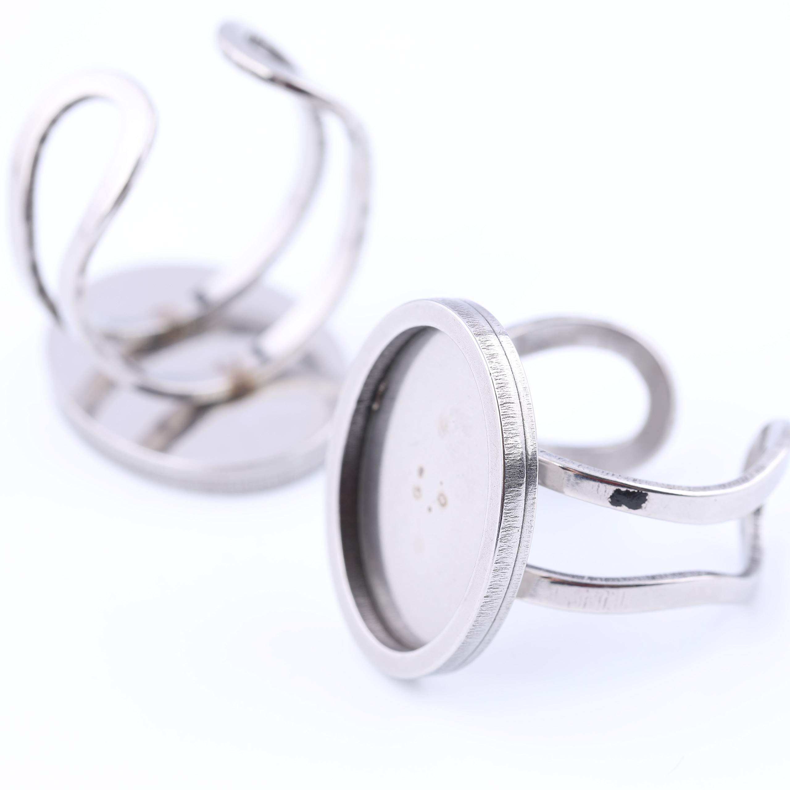 10pcs Stainless Steel Oval Ring Base Blanks Fitting 13x18mm Cameo Cabochon Setting Bezels for Rings Making (Steel Color)