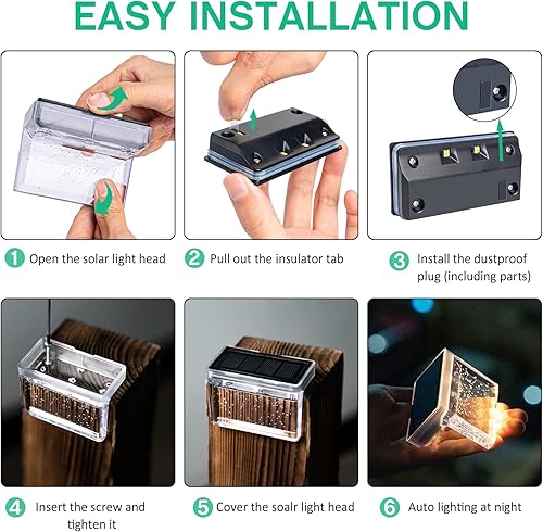 Miniatura 8 de Paquete de 8 luces solares para terraza, luces solares IP65, impermeables, alimentadas por energía solar, luces LED para exteriores, para vallas,