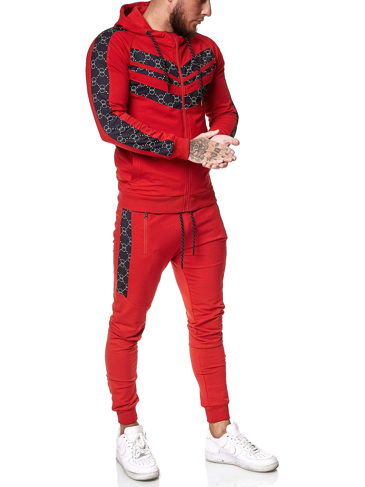 OneRedox Męski dres do joggingu, dres sportowy model 13108 czerwono-czarny S, czerwony/czarny, S
