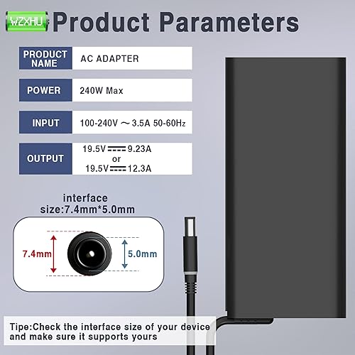 Miniatura 3 de Cargador para portátil de 240 W compatible con Dell Alienware G3 G5 G7 G15 G16 M17X M18 M18X X51 15 17 R1 R2 R3 R4 R5 Precision 7550 7670 7730 7710