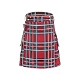 Men's Scottish Tartan Utility Kilt with Leather Straps - Red, Above the Knee, High Rise, Medium (UK)
