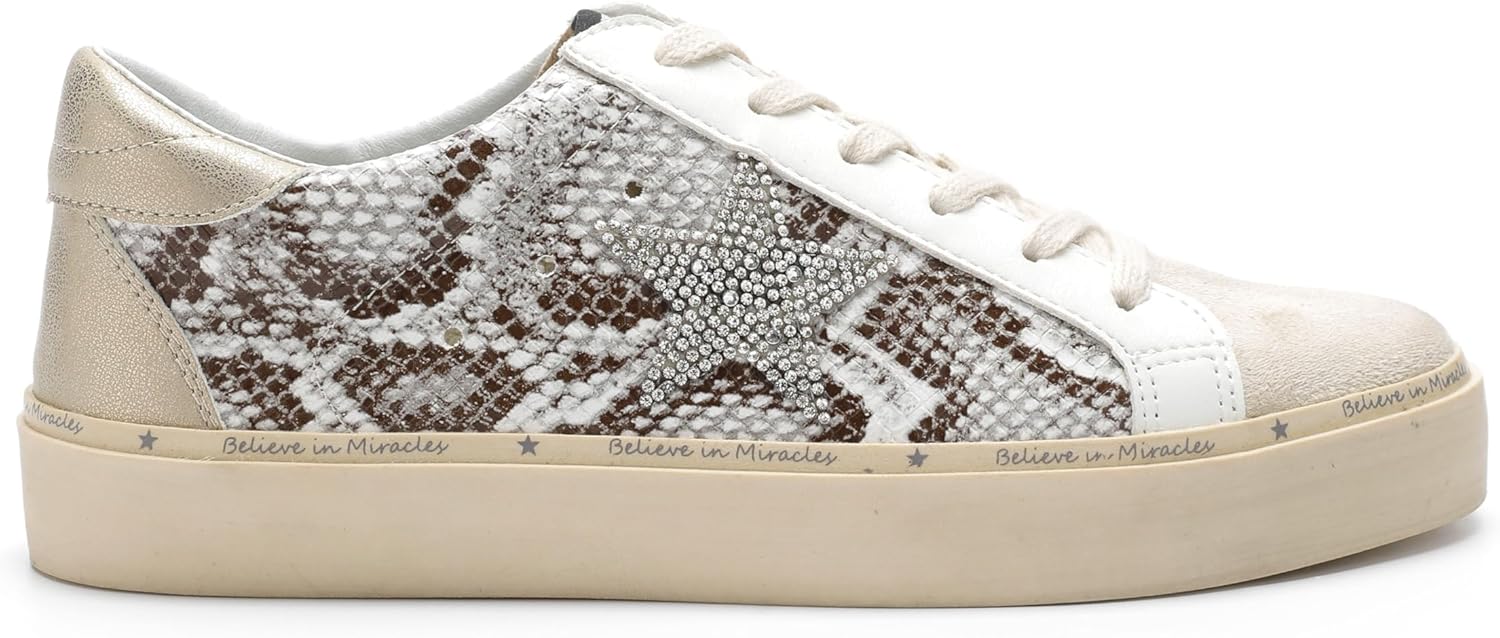 Mi.iM Gaby Rubber Sole Lace-up Snake Print Suede Star Sneakers