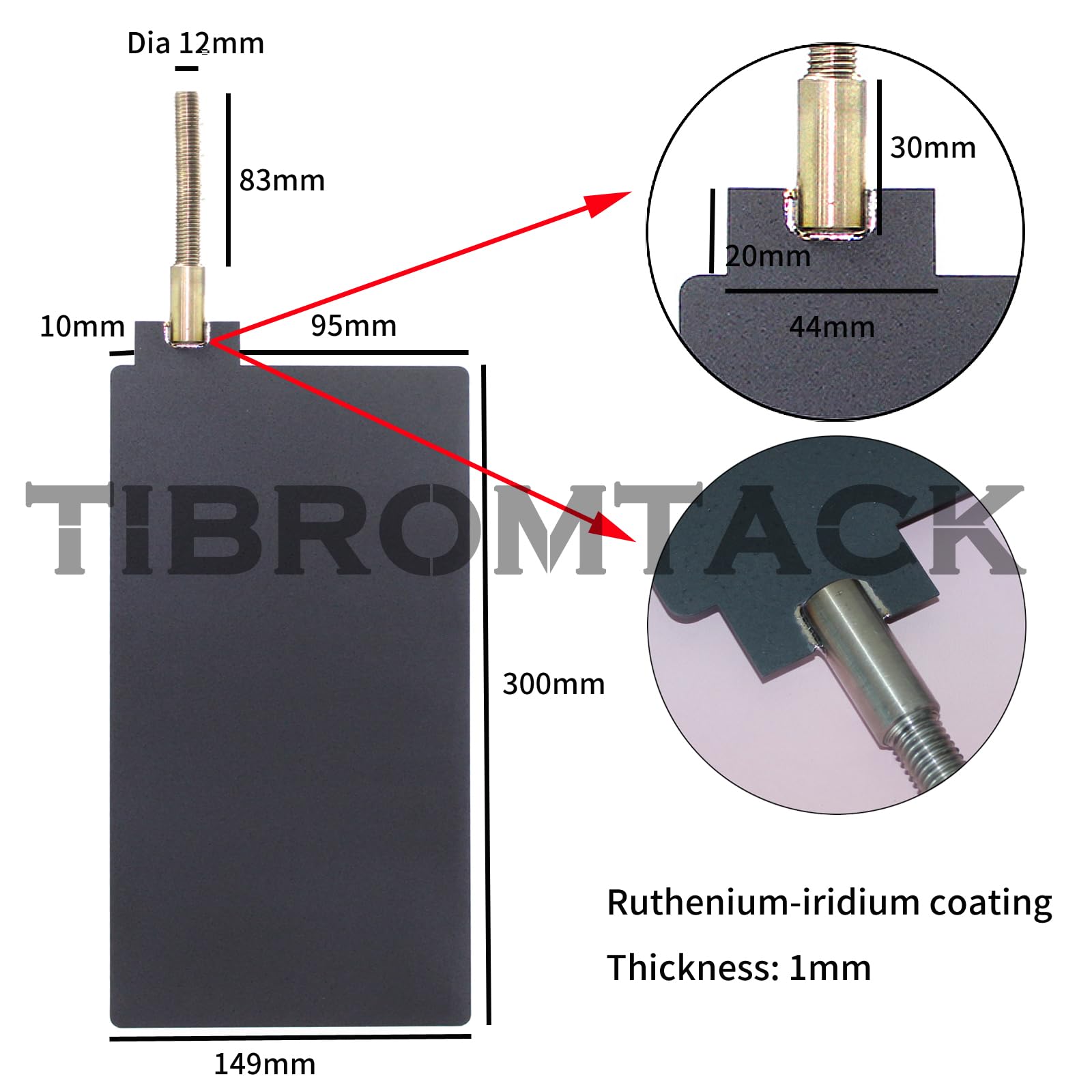 Ti electrodo MMO ánodo de titanio con revestimiento de rutenio-iridio Uso para tratamiento de aguas residuales cloro álcali industria