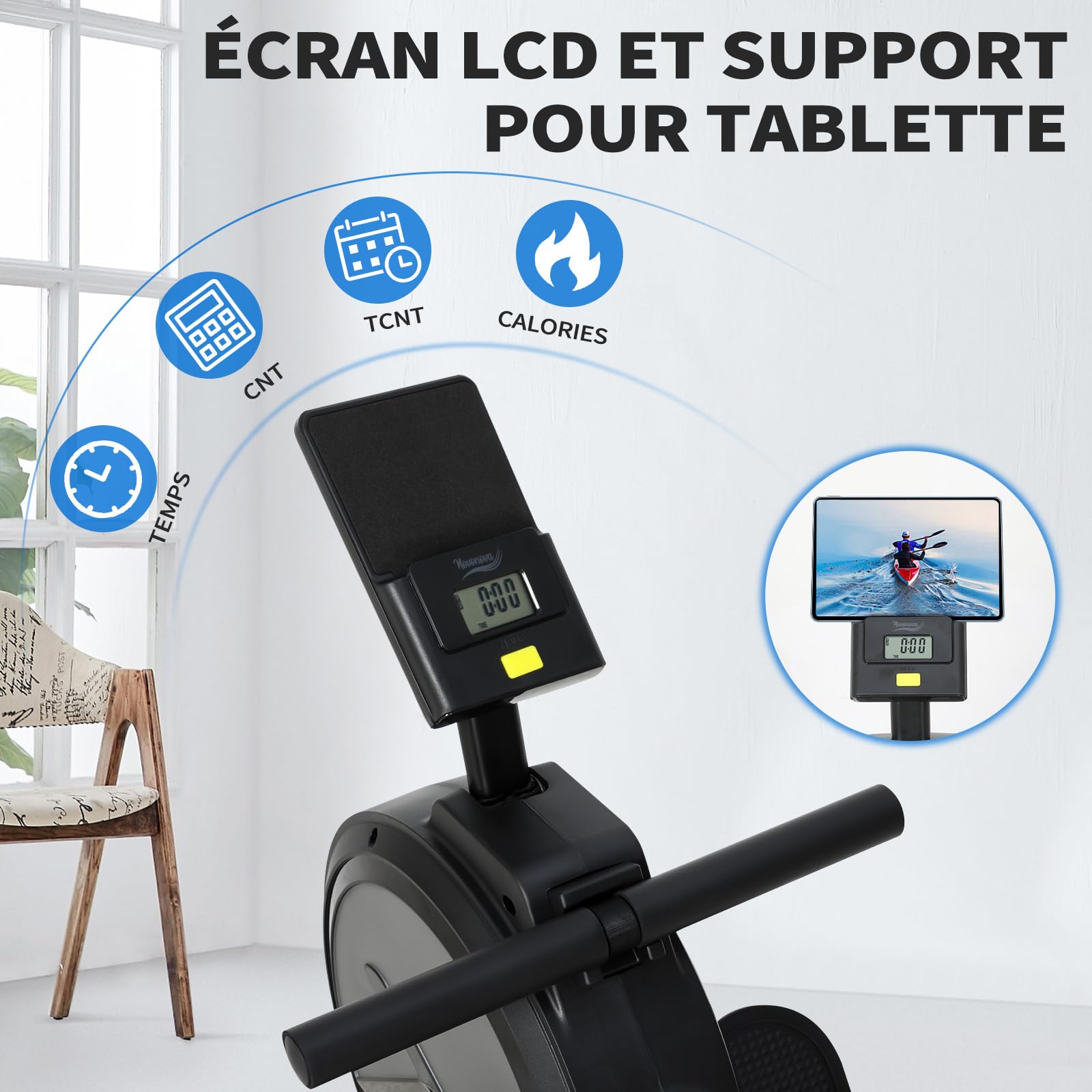 Rameur d'Appartement à 16 Niveaux de Résistance Magnétique, Rameurs Silencieux Glissière Lisse, Rameurs Appartement Magnétique Ecran LCD, Rameur Musculation Fitness, Rowing Machine Bureau