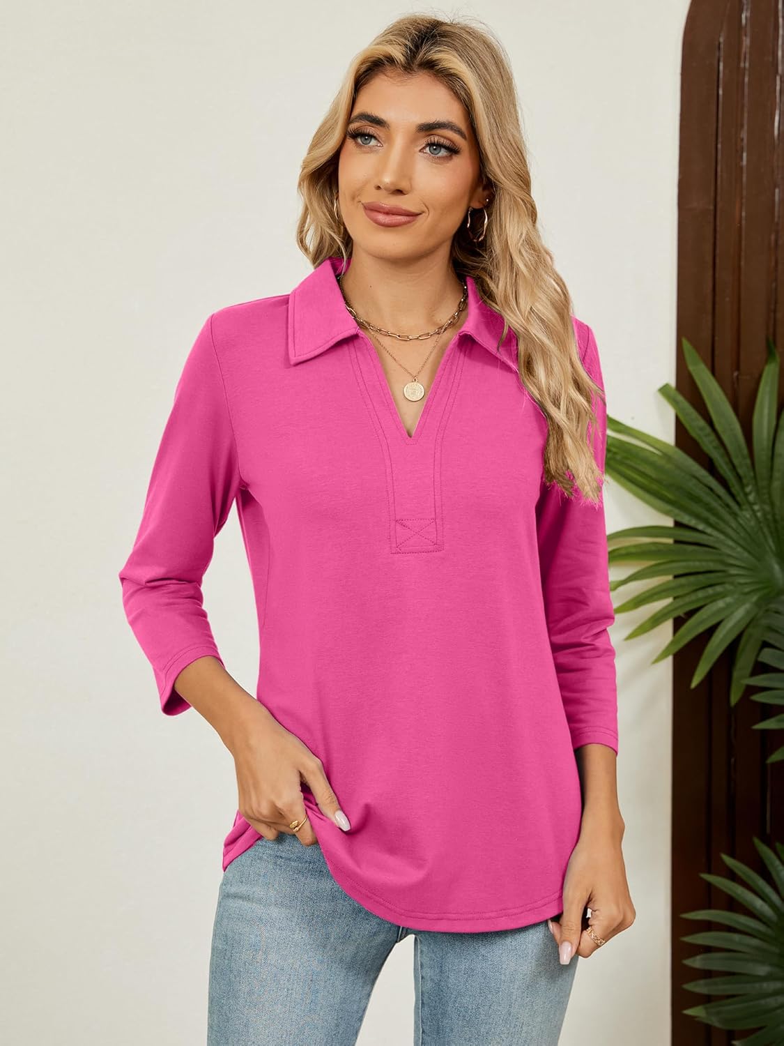 Women's 3/4 Length Sleeve V-Neck Collared Tops Summer Business Casual Work Polo Shirts Fashion Outfits 2026 - Image 6