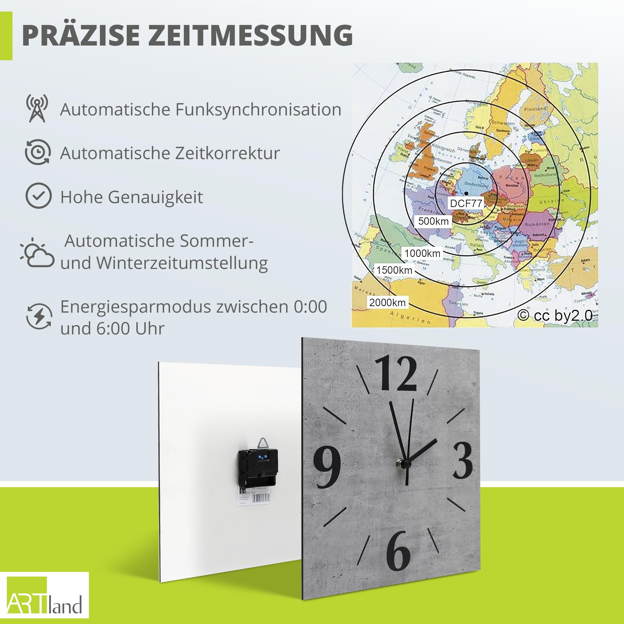 ARTLAND Wanddeko Wanduhr ohne Tickgeräusche Alu Funkuhr 30x30 cm Quadratisch Lautlos 4 Ziffern Farbig Schlichtes Design Weiß S7KI