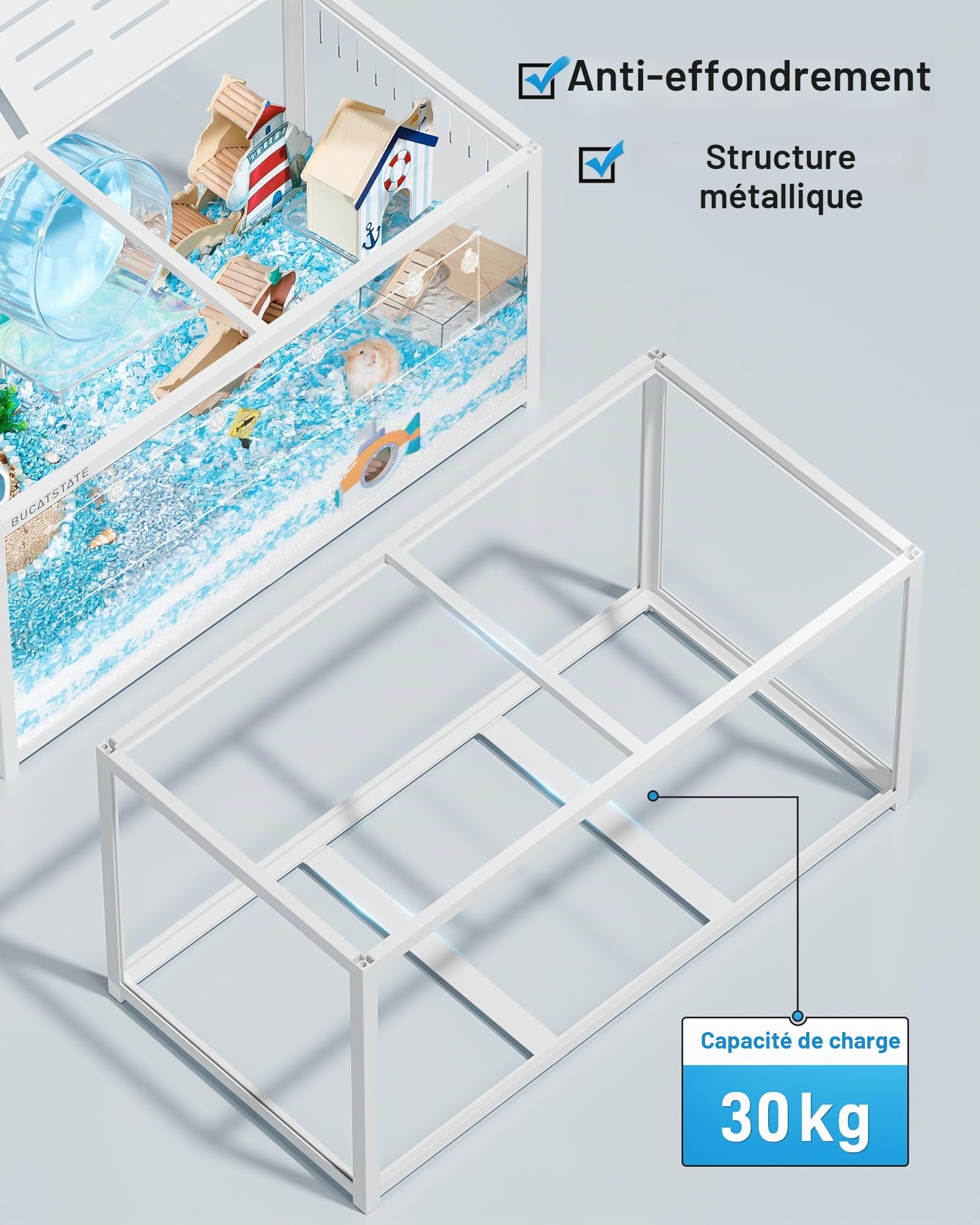 BUCATSTATE Cage pour Hamster 3.0: Grande Cage à Rongeurs 120L x 60W x 62H CM pour Hamster Petits Animaux Rat Gerbille Souris (Blanc)