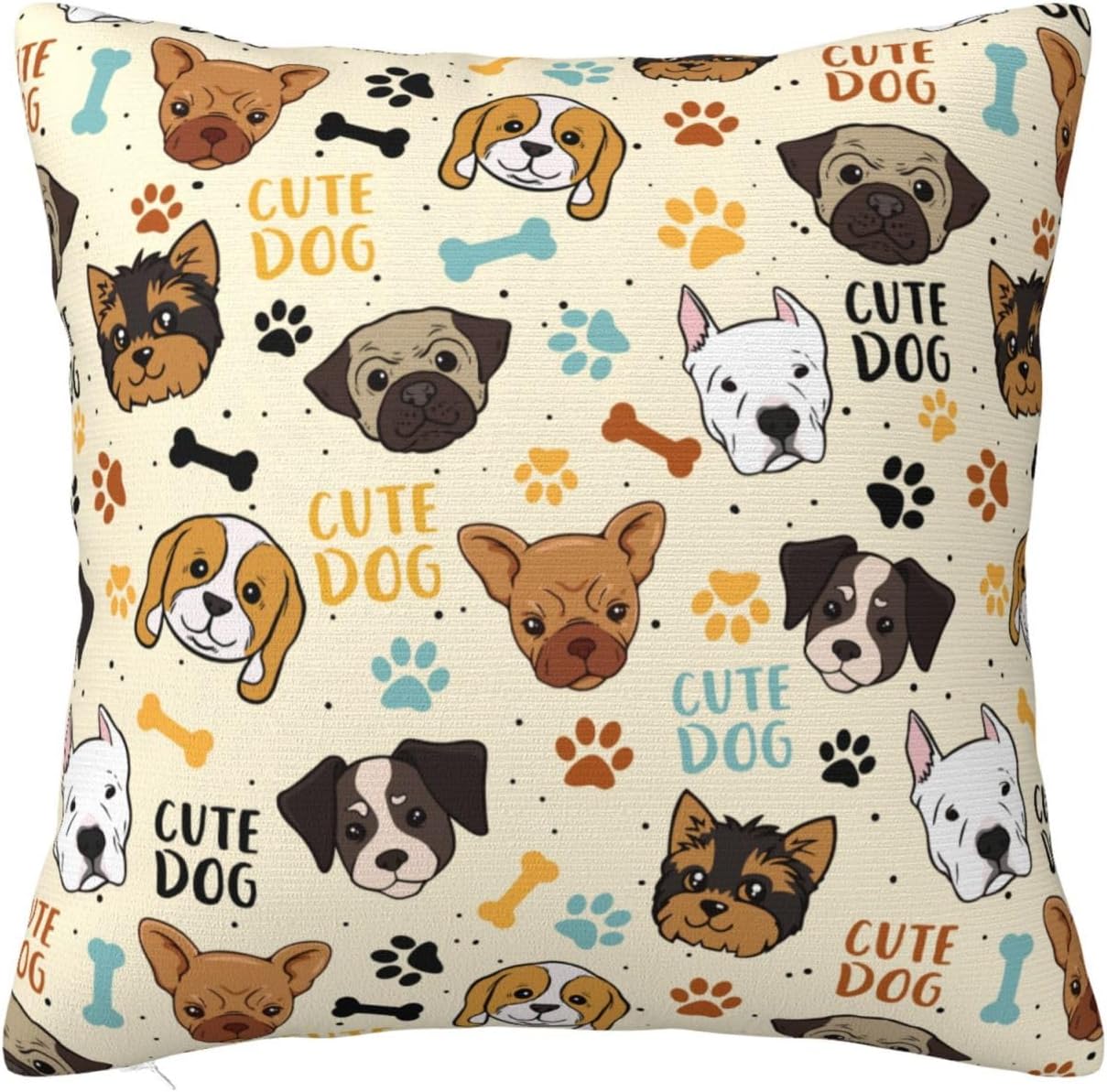 Cute Dog Pillow Cover 18x18 Inch - Double-Sided Print, Soft Polyester Decorative Throw Pillow Case with Hidden Zipper for Couch, Bed, Chair, Car (Insert Not Included)