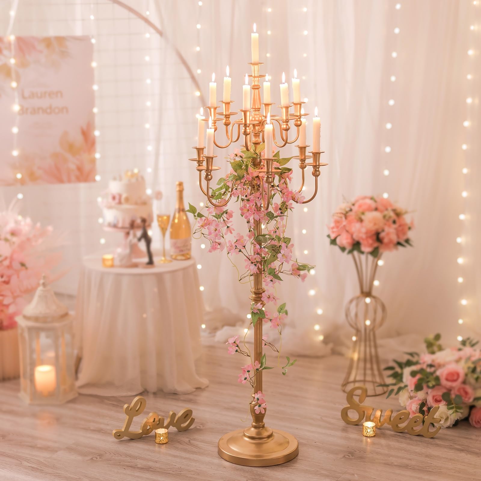 sziqiqi candelabra candle holder for wedding: 51in tall candelabra 13 branches gold candle holders for candlesticks wedding centerpiece table decorations (set of 2)