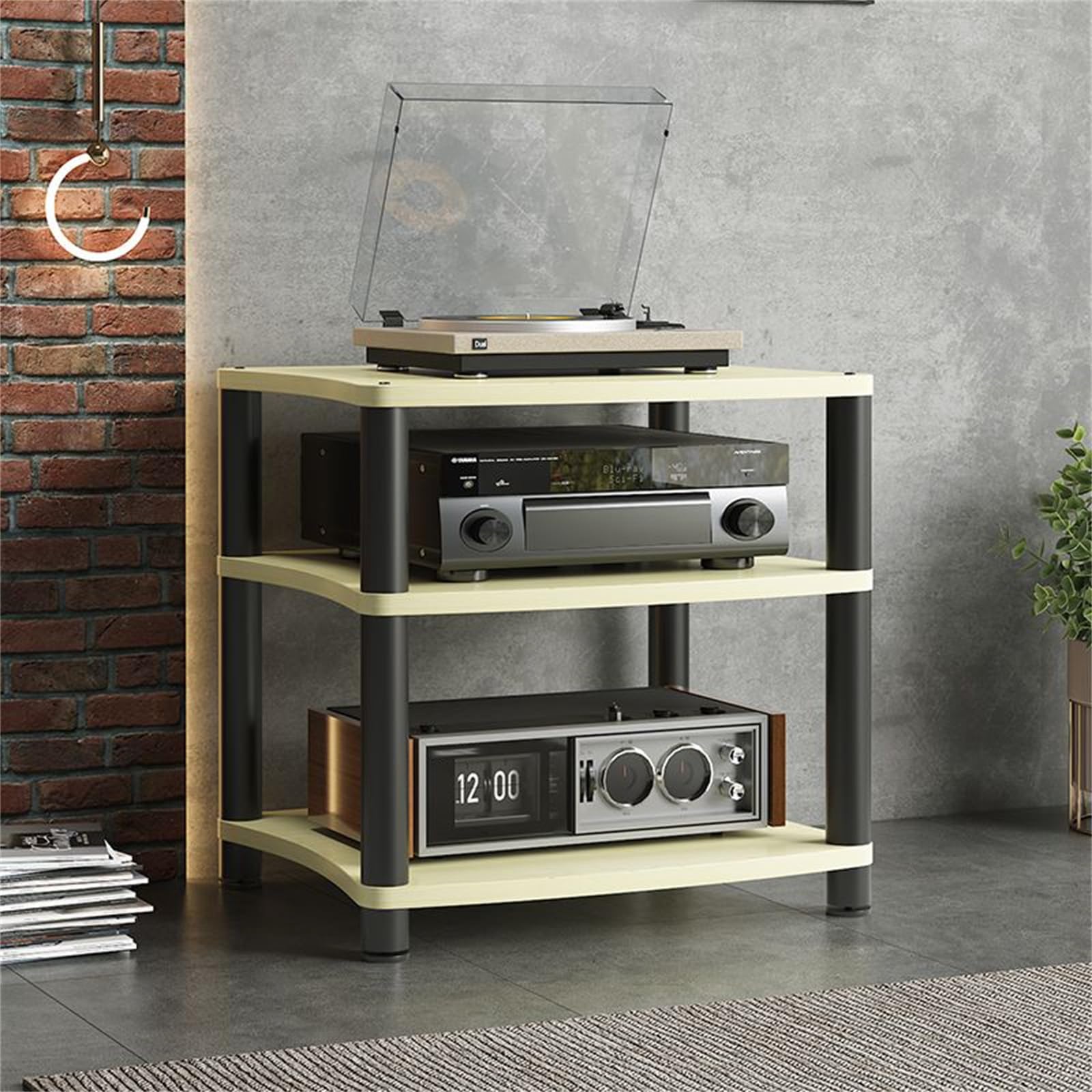 Tour de rangement audio à 3 niveaux – Support multimédia AV blanc avec étagères pour lecteur CD, récepteur stéréo et équipement – Meuble de rangement et d'affichage pour matériel audio