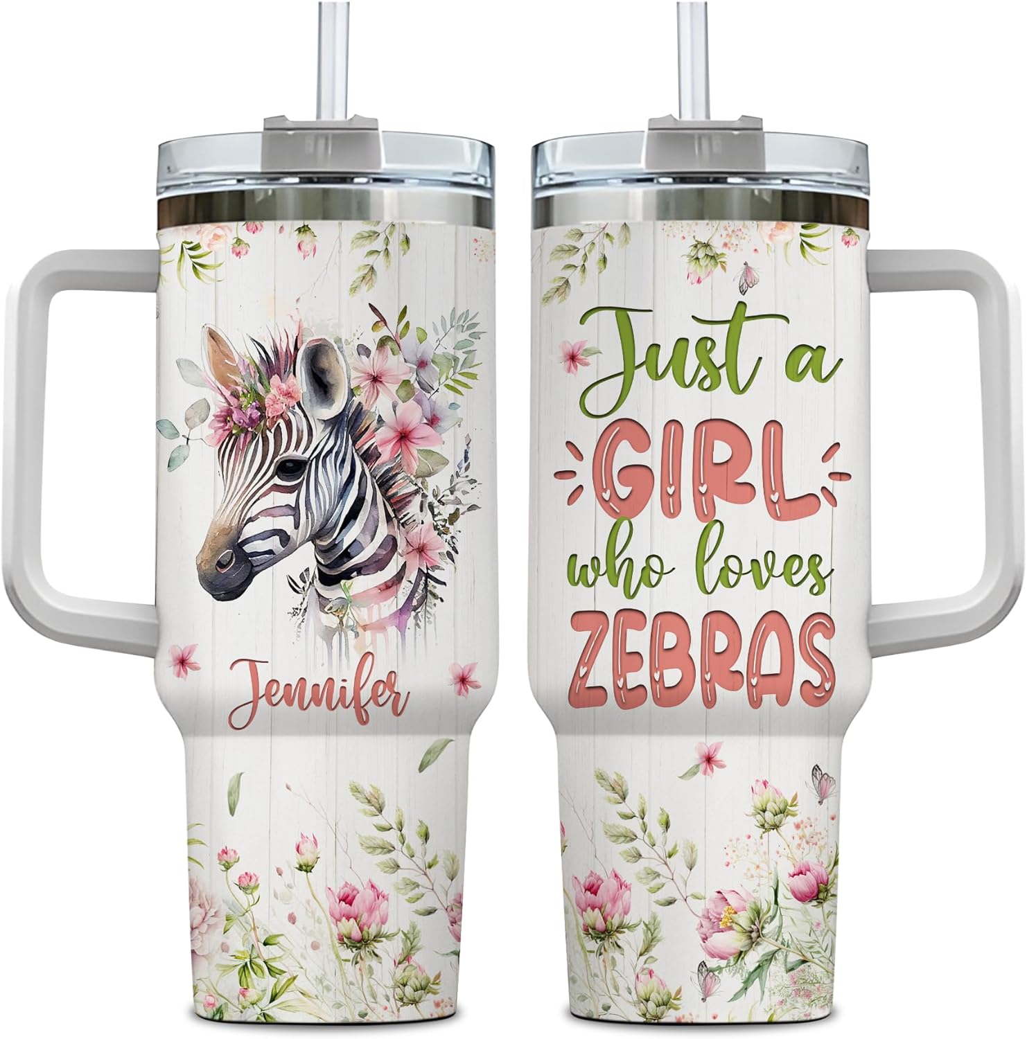 Hyturtle Personalized Gifts For Donkey Lover Tumbler 40oz with Handle and Straw - Stainless Steel Travel Coffee Cup With Lid - Cute Animal Lover Gifts For Women, Girl On Birthday Christmas
