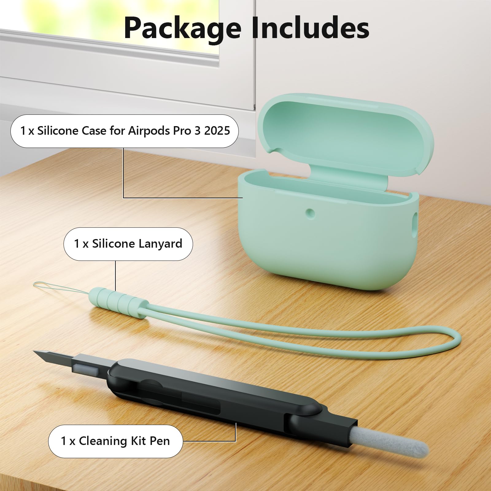 Funda para AirPods Pro 3 (2025) Case Cover, Anti-rasguños Fundas Protectora de Silicona Compatible con Airpods Pro 3.ª Generación con Kit de Limpieza e Lanyard de Silicona, Cloud Grey — view 7