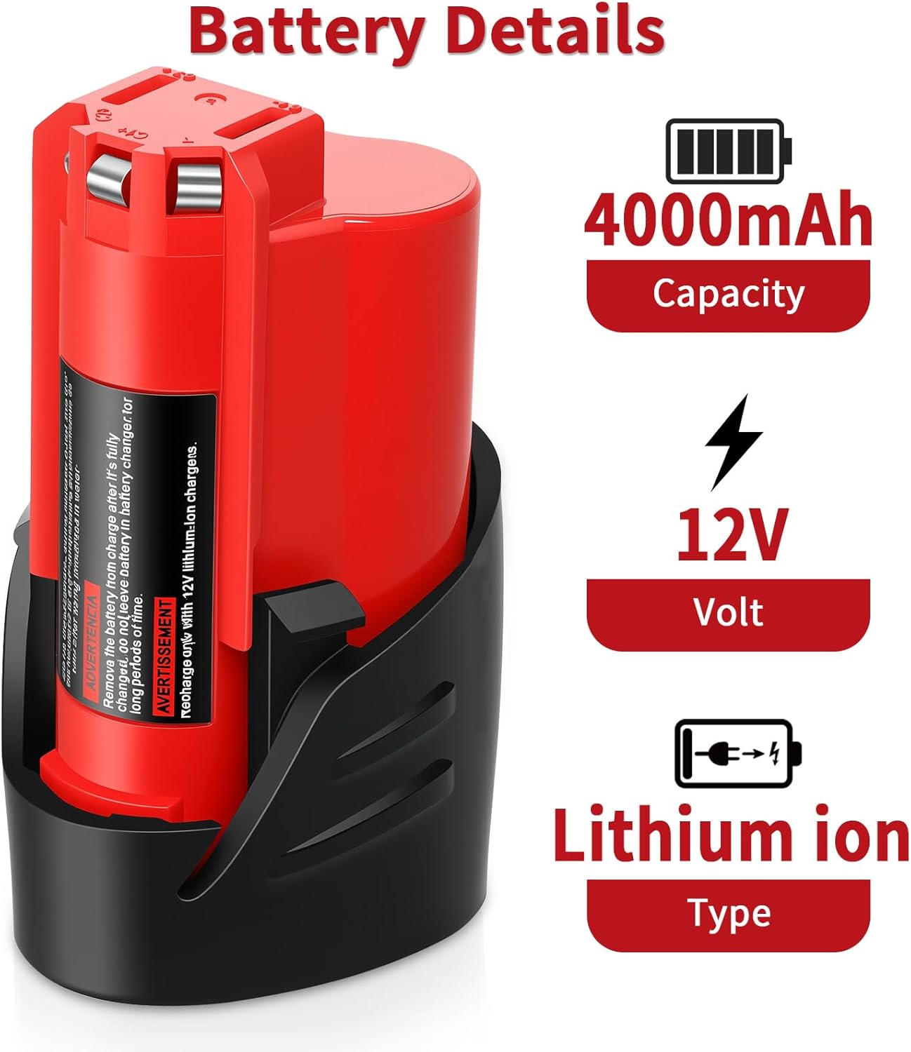 2 Pack Battery Replacement for Milwaukee M12 Battery 12v 4.0Ah Compatible with Milwaukee 12V Cordless Power Tools Heated Jacket 48-11-2425 48-11-2420 48-11-2401 48-11-2440 48-11-2420