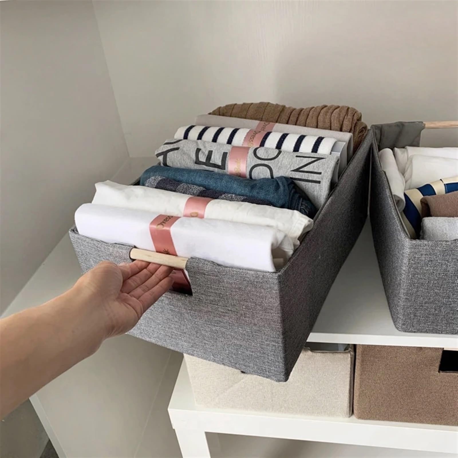 Caja de almacenamiento plegable Caja de almacenamiento de escritorio plegable, cesta de almacenamiento de ropa interior con asa, organizador de, decoración del hogar(Khaki,34X23 X13cm)