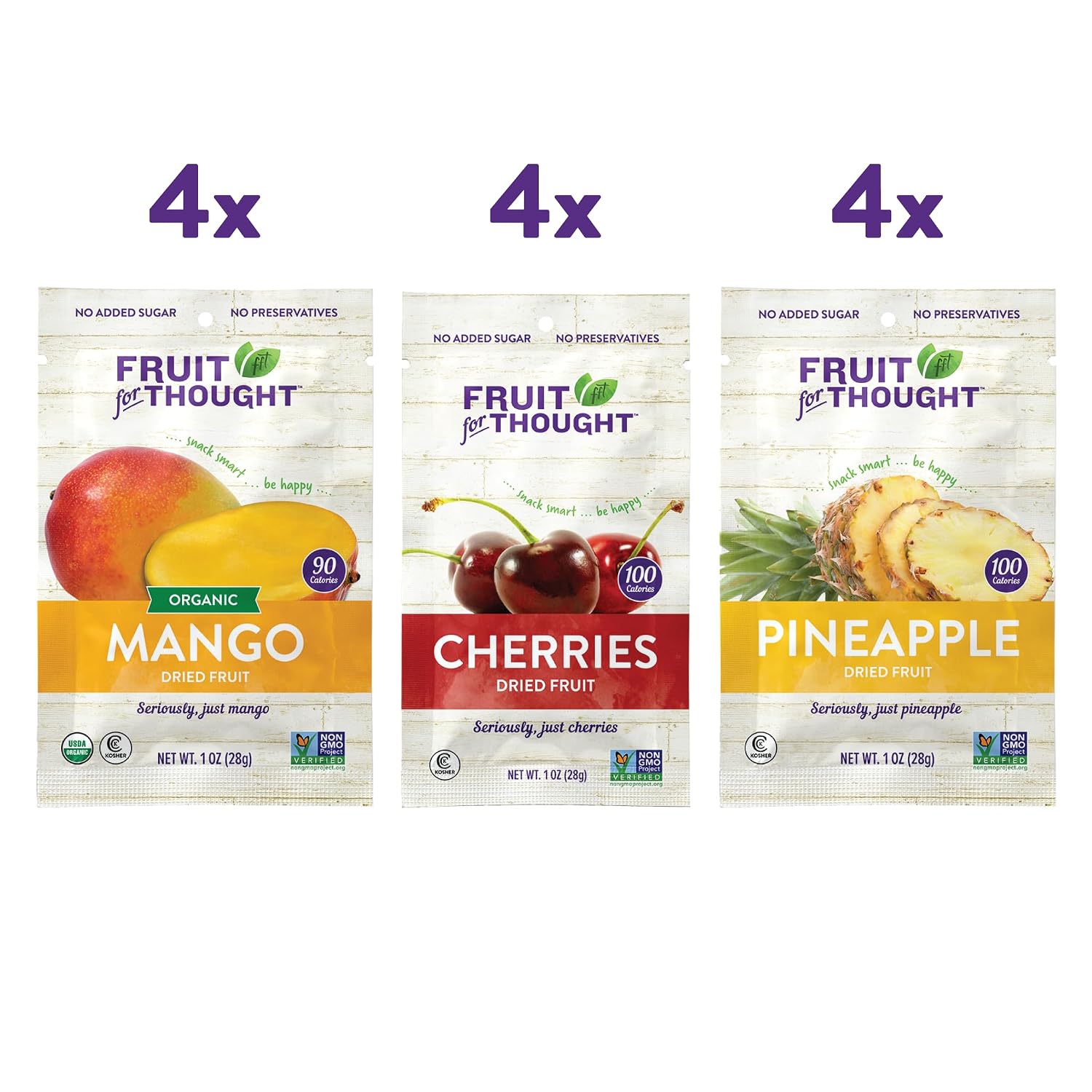 Fruit For Thought Healthy Non-GMO Dried Fruit Snacks Variety Pack, 1 Ounce (12 Pack)