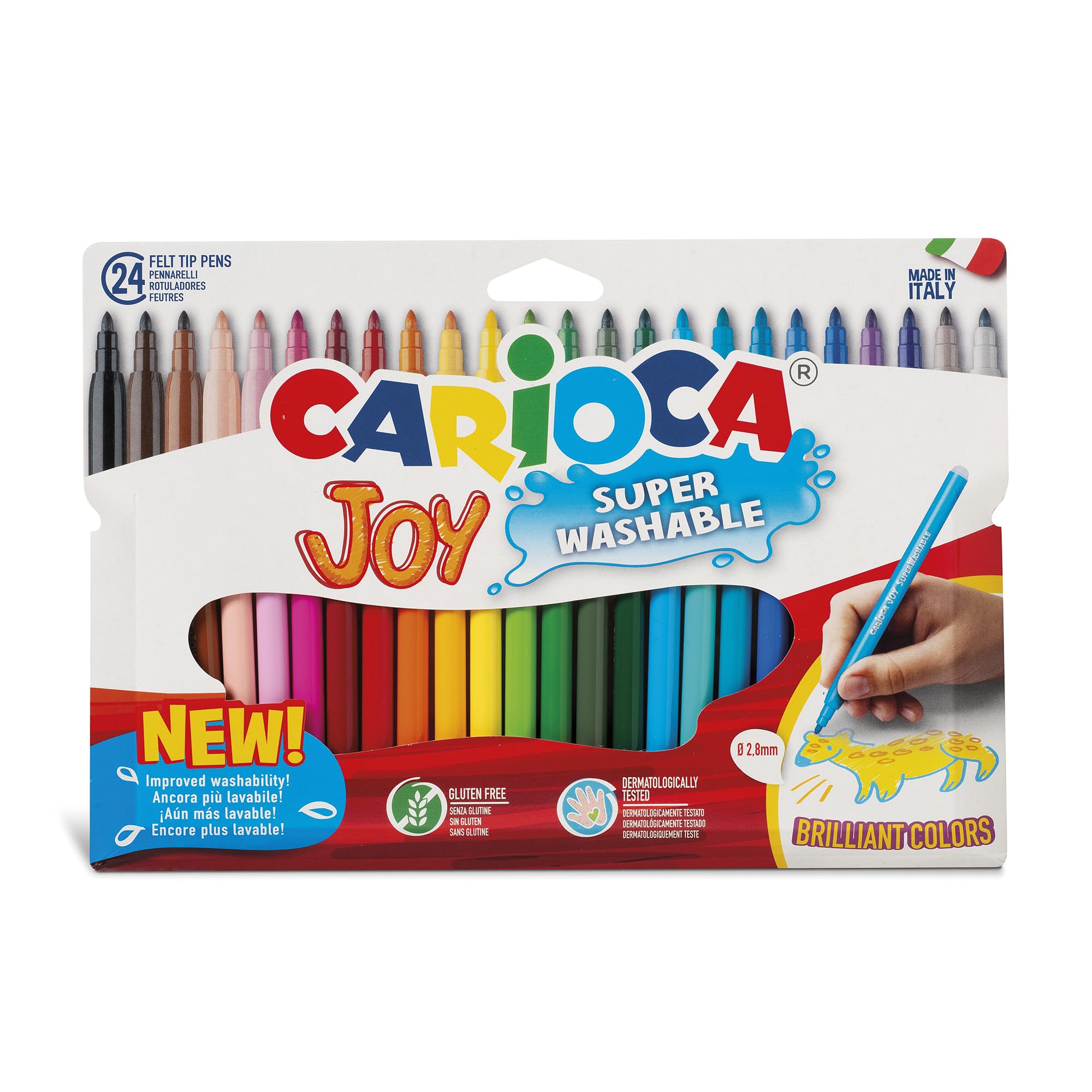 Carioca Rotuladores Joy Punta Fina | Caja de 24 rotuladores superlavables y con gran cobertura | Colores surtidos | Punta Ø 2,8 mm | 24 piezas