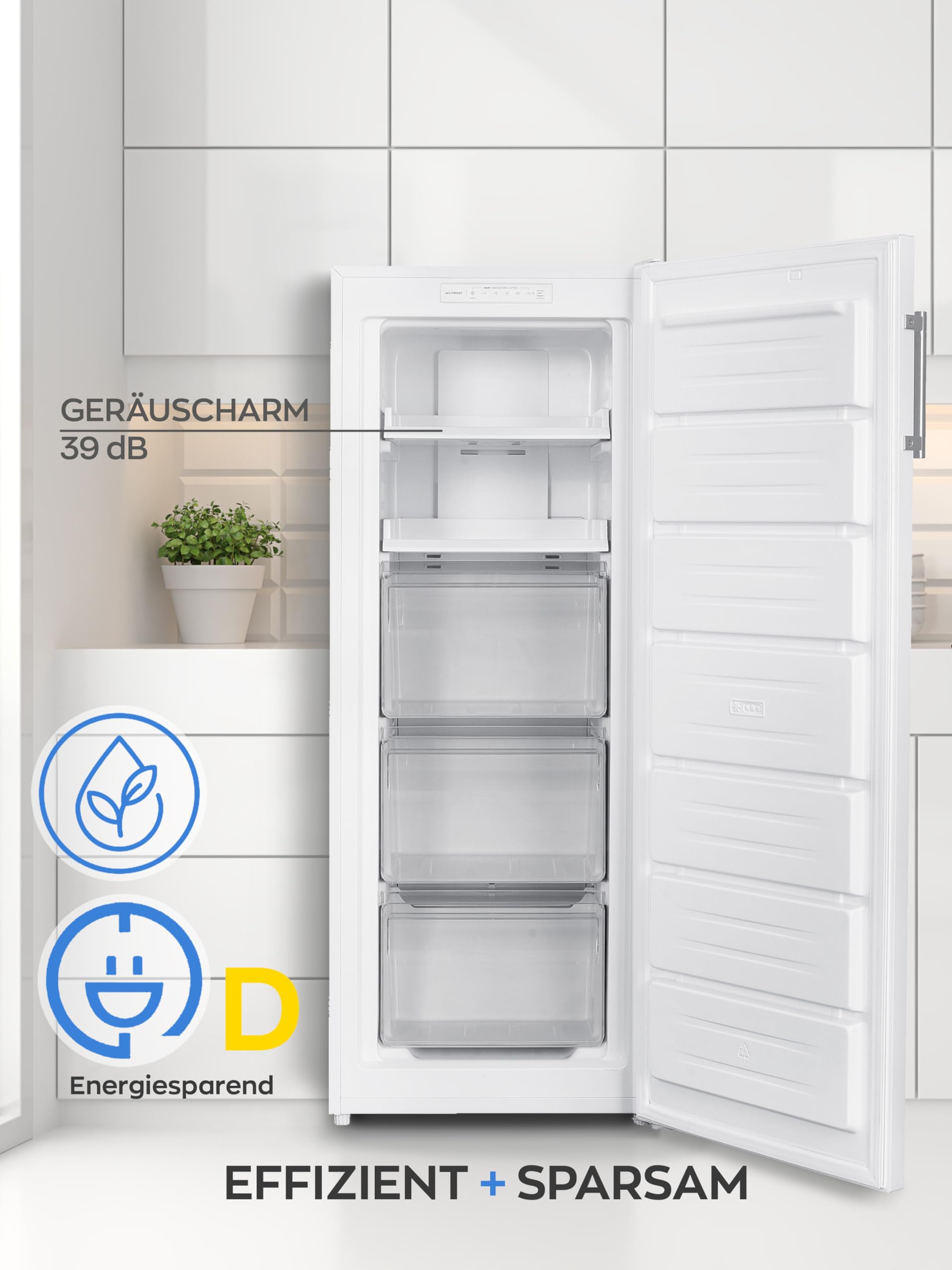 Heinrich´s Gefrierschrank 161L No-Frost LED-Display wechselbarer Türanschlag -14°C~-22°C weiß