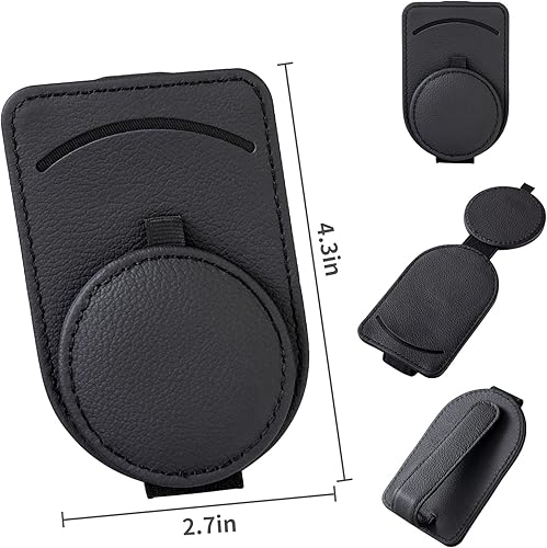 Miniatura 5 de LROMREU Paquete de 2 soportes para lentes de sol para visera solar de automóvil, clip de cuero para tarjeta de boletos, soporte magnético para