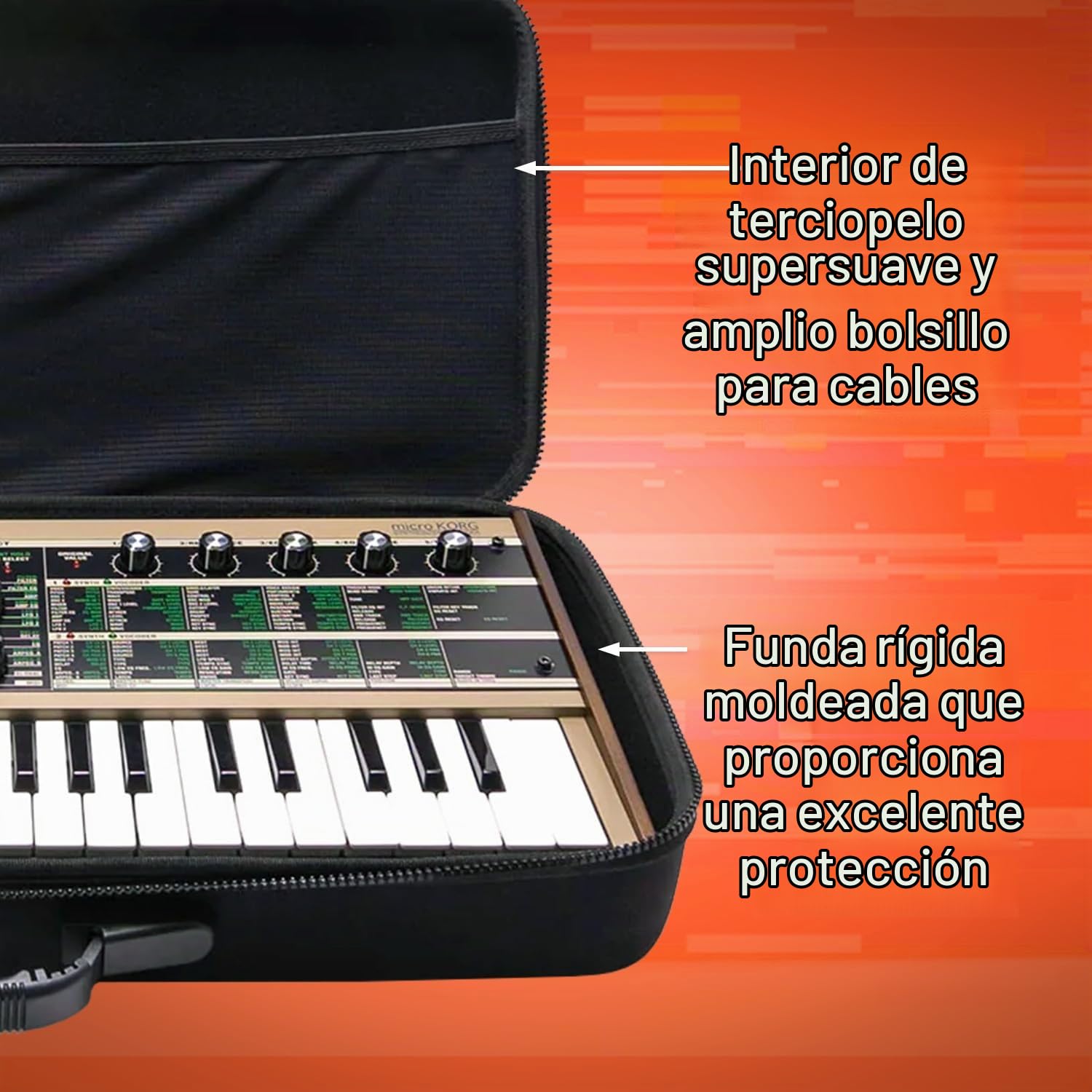 Analog Cases PULSE Case para Korg MicroKorg/MicroKorg XL+ o sintetizadores comparables (estuche de transporte de EVA/nylon moldeado, asa de primera clase), Negro