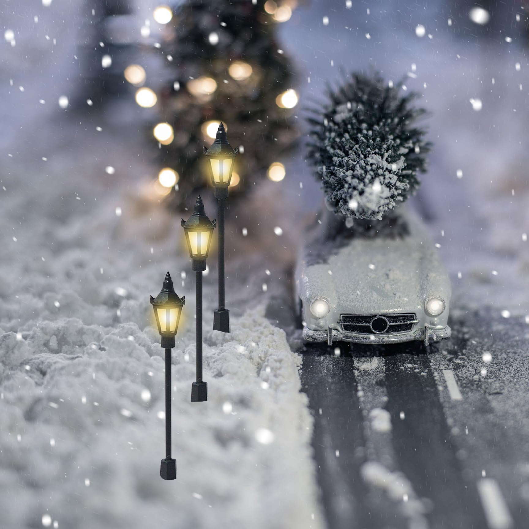 10pcs Black Microscopic Street Lamp Posts - Miniature Model Lights For Dollhouse & Train Layouts