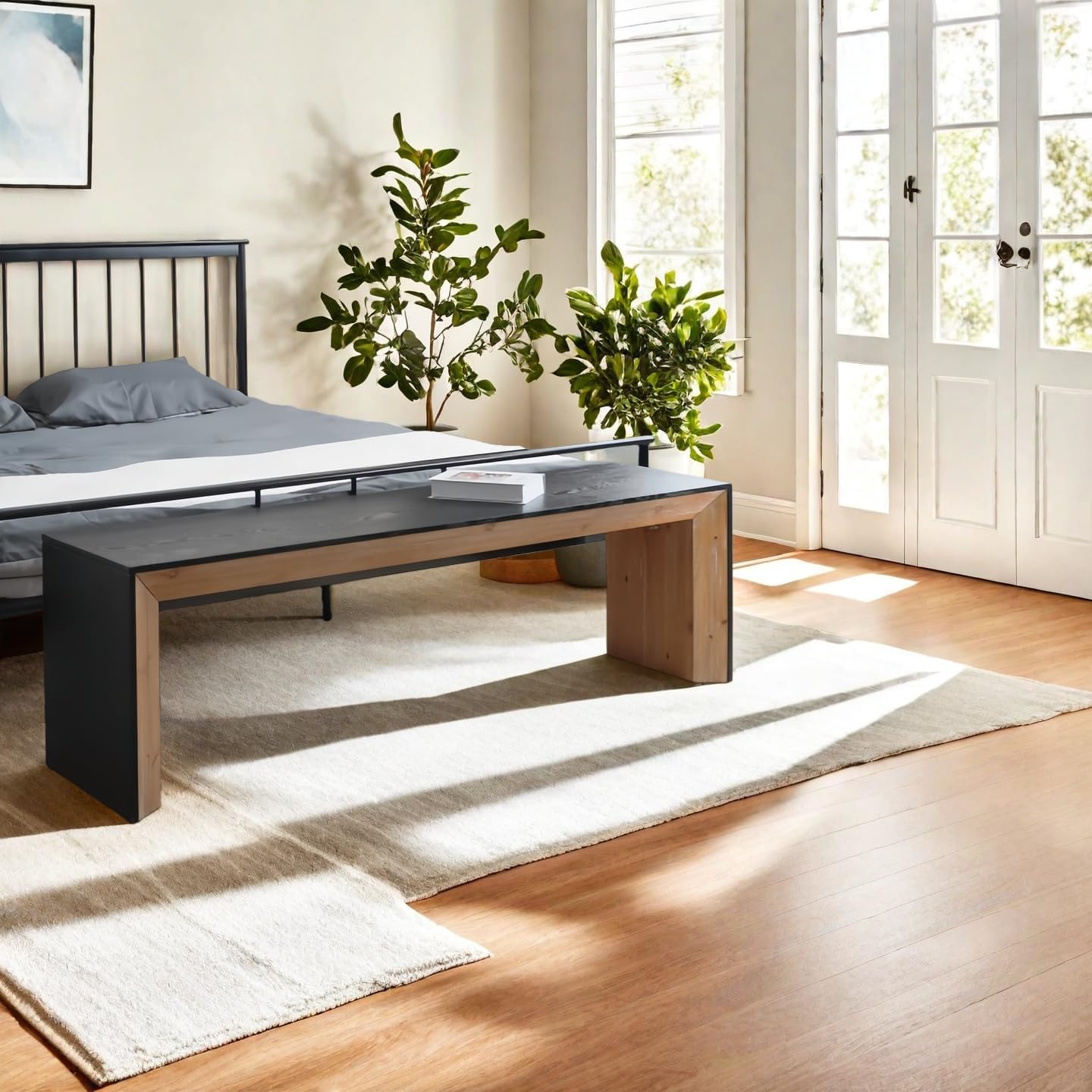 Modern Console Table, Engineered Wooden Console Table Narrow Entryway, 59-Inch Minimalist Long Entry Sofa Desk for Living Room, Hallway, Entrance, Foyer, Natural and Black