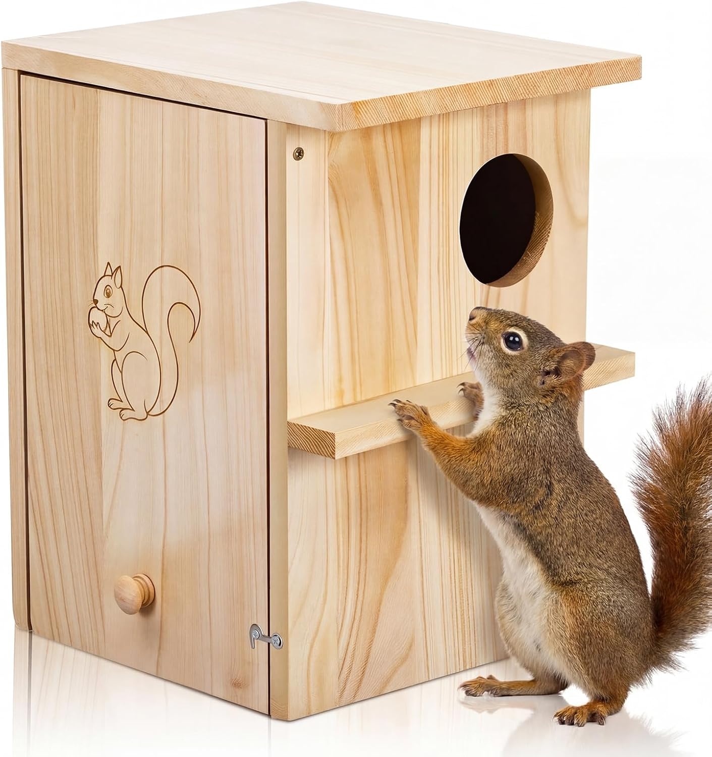 BreezeHug 1 Set Large Wood Squirrel Nesting House Hanging Squirrel Family House for Outside with Screws Winter for Outdoor Garden Shelter Breeding Living, 15 x 10 x 9 Inch