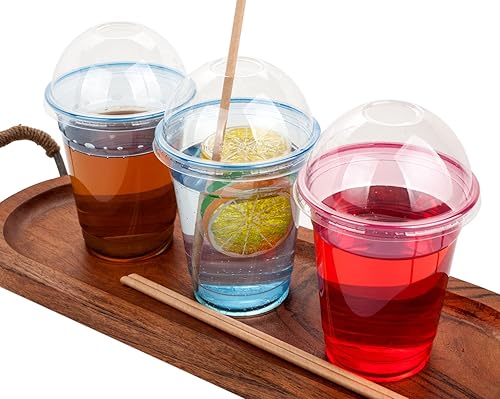 Miniatura 5 de Golden Apple, Juego de 50 tazas de plástico azul con tapas de cúpula transparente con agujero (50 tazas + 50 tapas) sin BPA