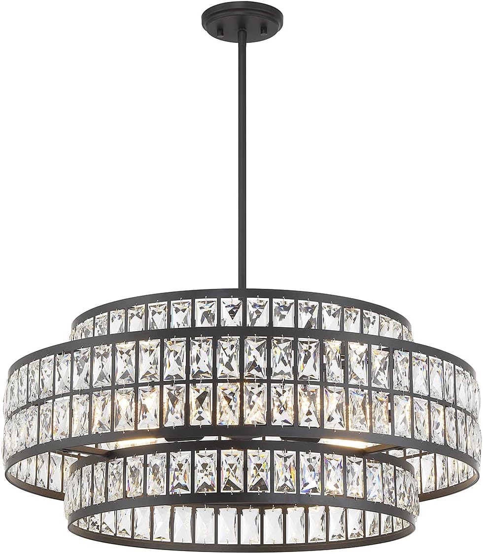 Savoy House 7-9048-6-89 Renzo Crystal Mid-Century Clear Crystal Pendant, 6-Light 360 Total Watts, 12" H x 28" W, Matte Black