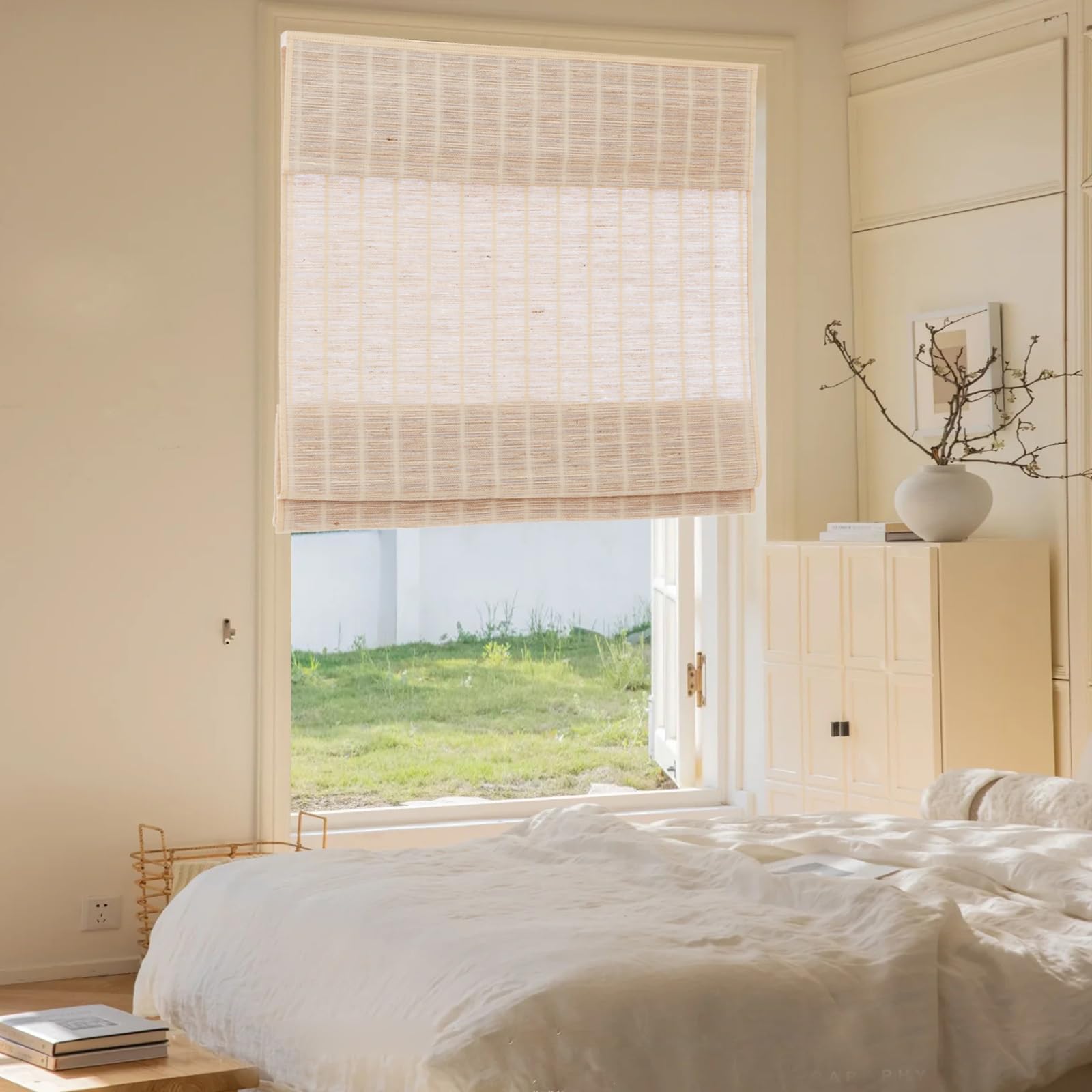 LETAU Natural Woven Bamboo Shades for Windows,Cordless Light Filter/Sheer Jute Woven Shades,Pattern 1
