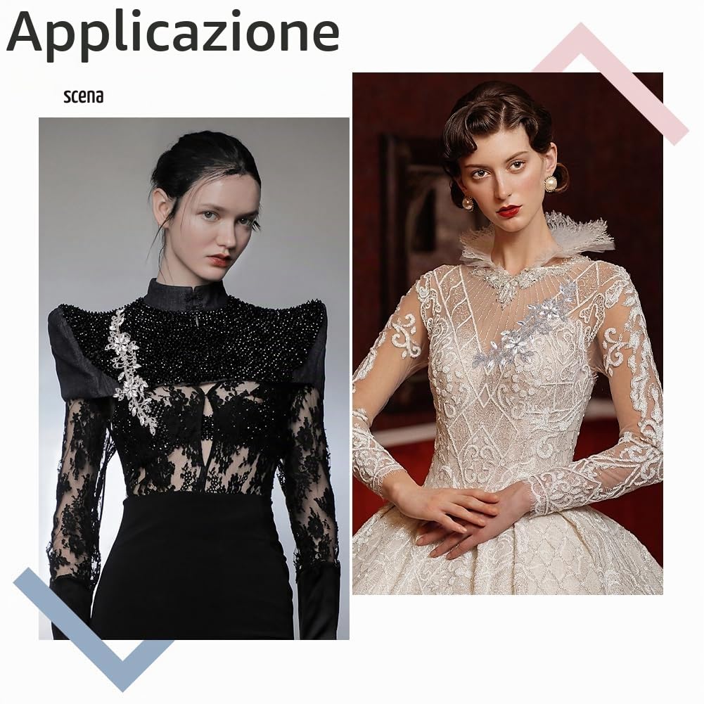 NBEADS 2 Pz. Toppa con Applicazione di Strass Simmetrica, Fiore Ab Crystal Applique Patch Cintura Da Sposa per Abbigliamento Fai Da Te Decorazione Abito Da Sposa, Argento, 22X6.7cm