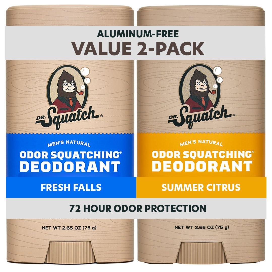 Natural Men’s Deodorant – Aluminum Free Natural Deodorant Men with Charcoal & Postbiotics for 72-Hour Odor Protection – Fresh Falls + Summer Citrus, 2.65oz Stick (2-Pack)