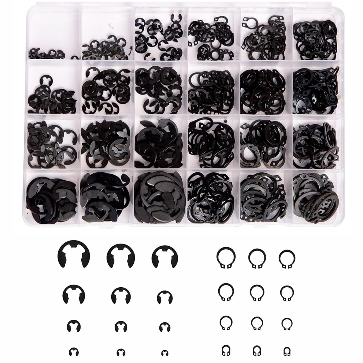 Serplex® 324Pcs C-Clips Set with 2 Designes & 24 Sizes Assorted Sized Carbon Steel Circlips 2.0mm-12mm Metric External Circlips Retaining Ring Snap Rings Assortment Kit-image-7