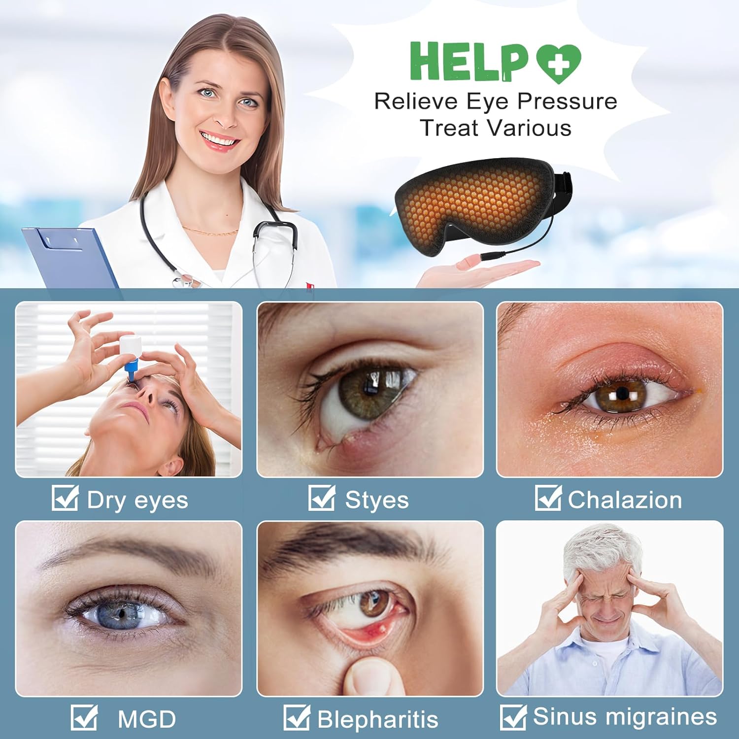 Heated Eye Mask for Dry Eyes, USB Electric Warm Eye Compress Heat Eye Masks with Temperature&Timer Control, Eye Heating Pad for Dry Eyes, Stye Treatment, Chalazion, Blepharitis, MGD, Puffy - Image 2