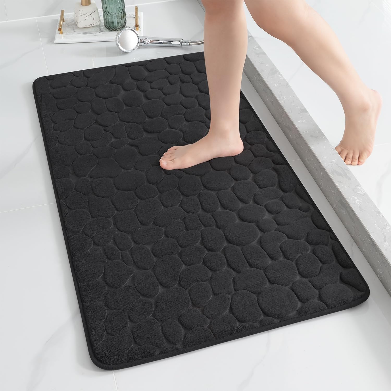 YIHOUSE Memory Foam Runner Rug, Cobblestone Bathroom Runner Rugs Super Water Absorbent Bath Mats for Bathroom Machine Washable Bath Rugs for Hallway
