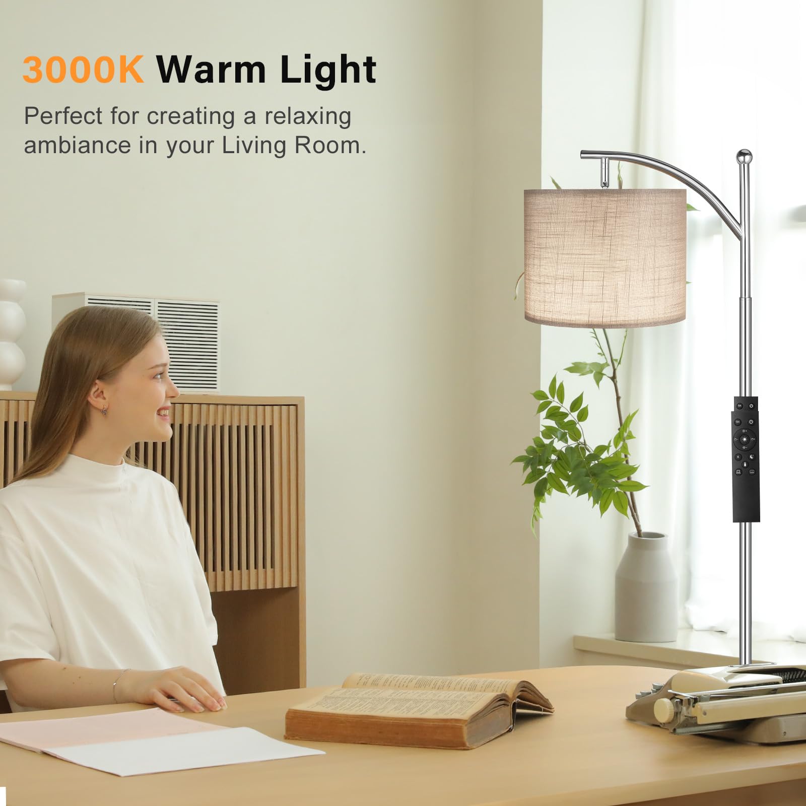 Lampa podłogowa, 60-calowe nowoczesne lampy stojące łukowe do salonu z pilotem i bezstopniową regulacją temperatury i jasności kolorów, Lampy do salonu, sypialni, biura (żarówka w zestawie)