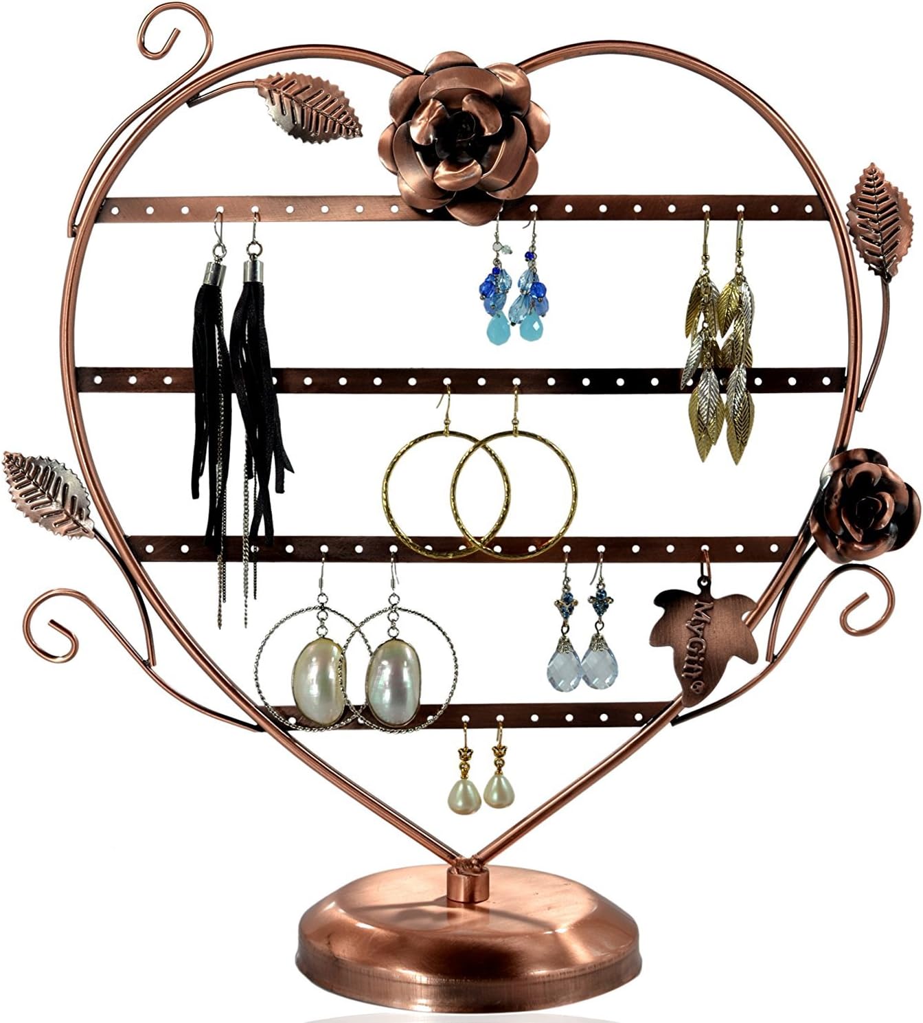 Copper Color Heart-Shaped with Roses Earring Holder / Earring Tree / Earring Oraganizer / Earring Stand