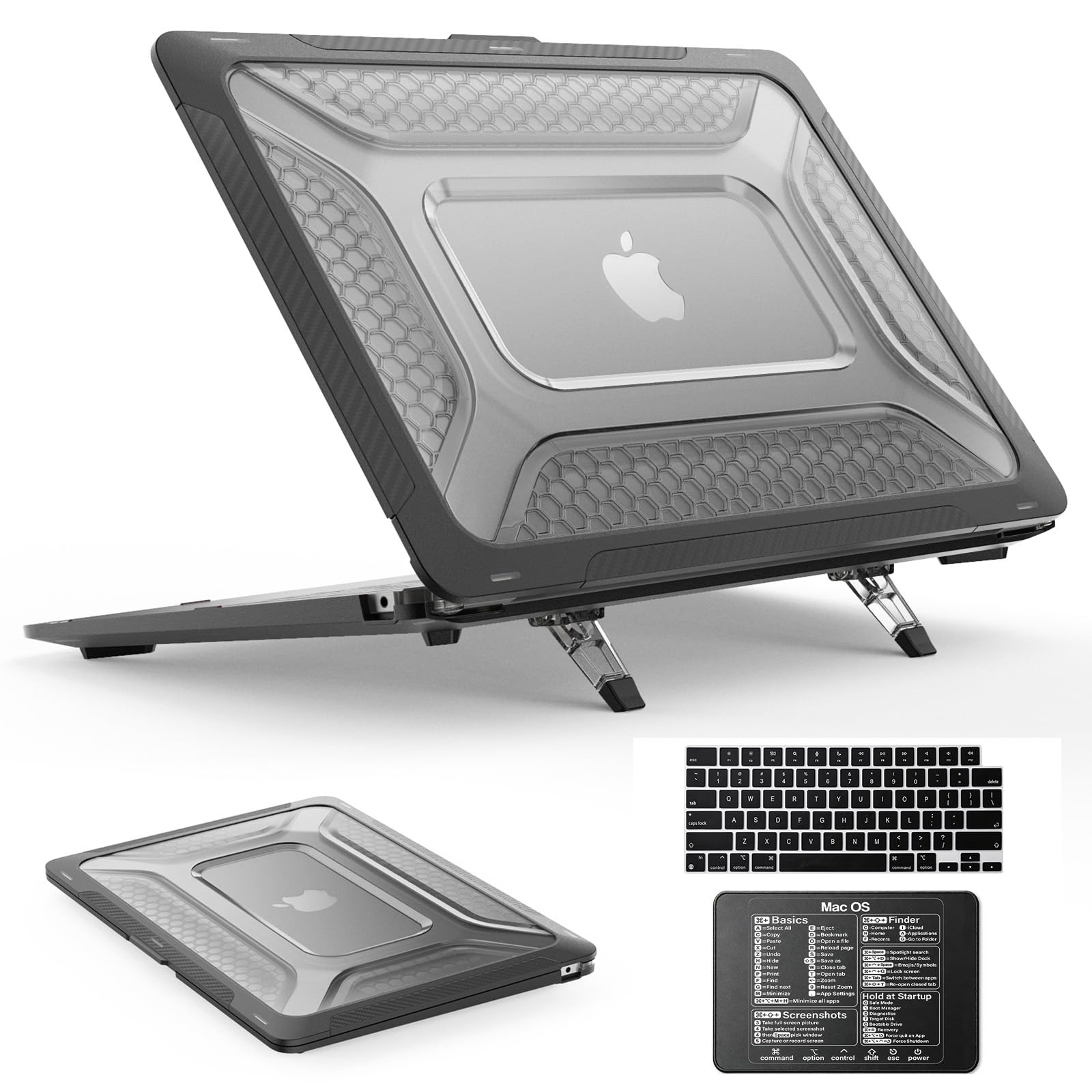 SEYMAC stock Case for MacBook Air 15 inch, Shock-Absorbing Protection with Folding Stand &amp;Mouse Pad Case for MacBook Air 15 inch, Black