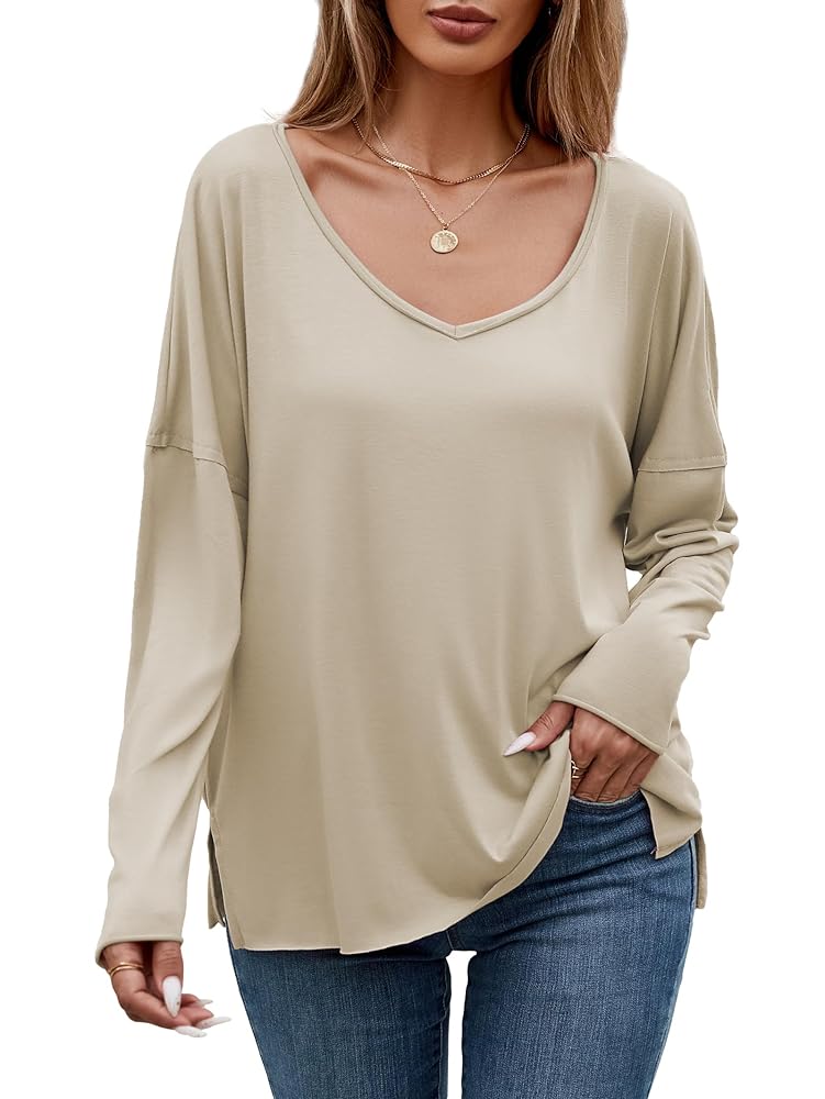 iChunhua Womens Long Sleeve Tops V Neck Casual Ladies Baggy