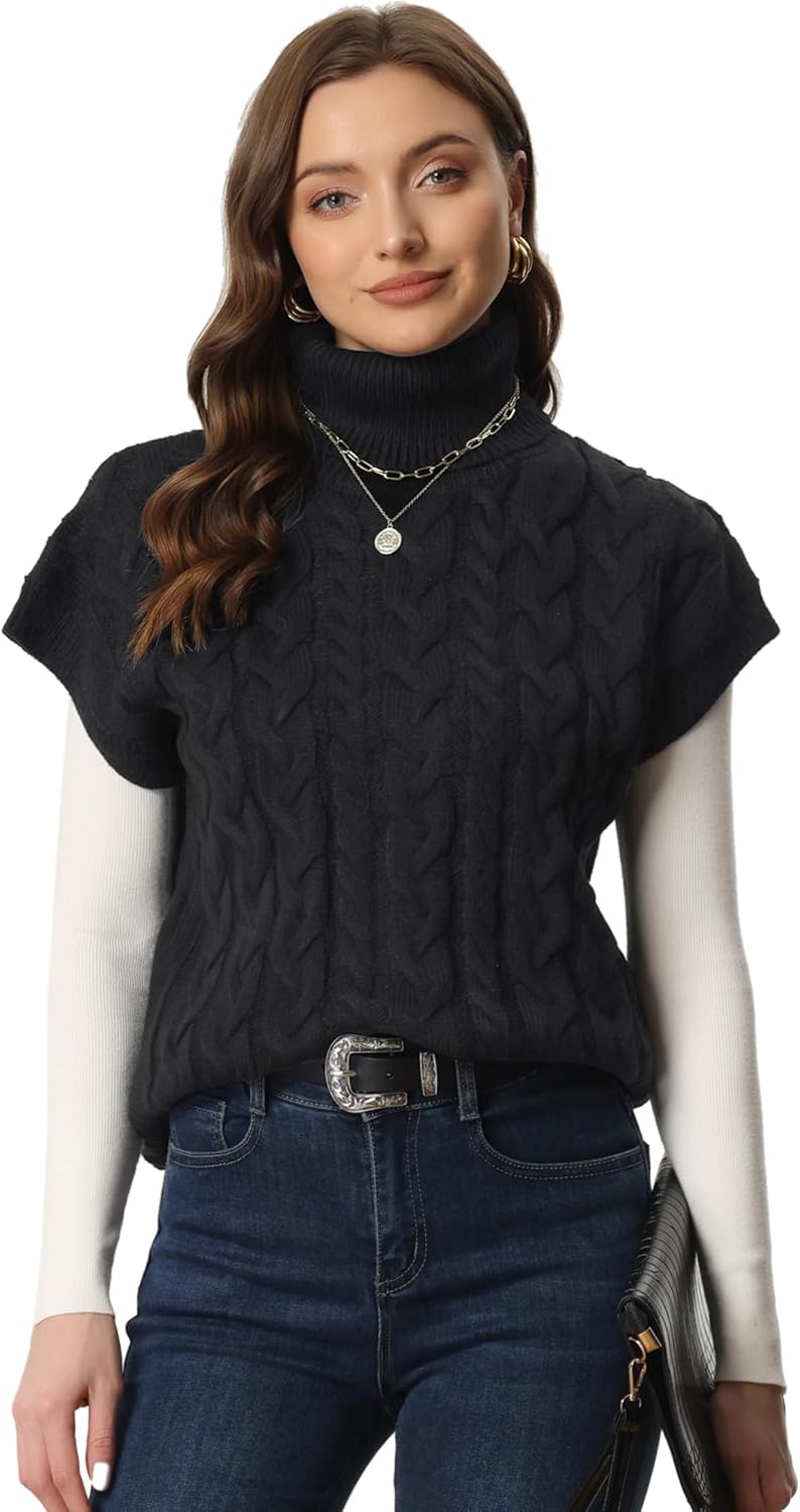 Allegra K Women's Casual Turtleneck Sweaters Mock Neck Twist Sleeveless Vests Knit Pullover Sweater Vest