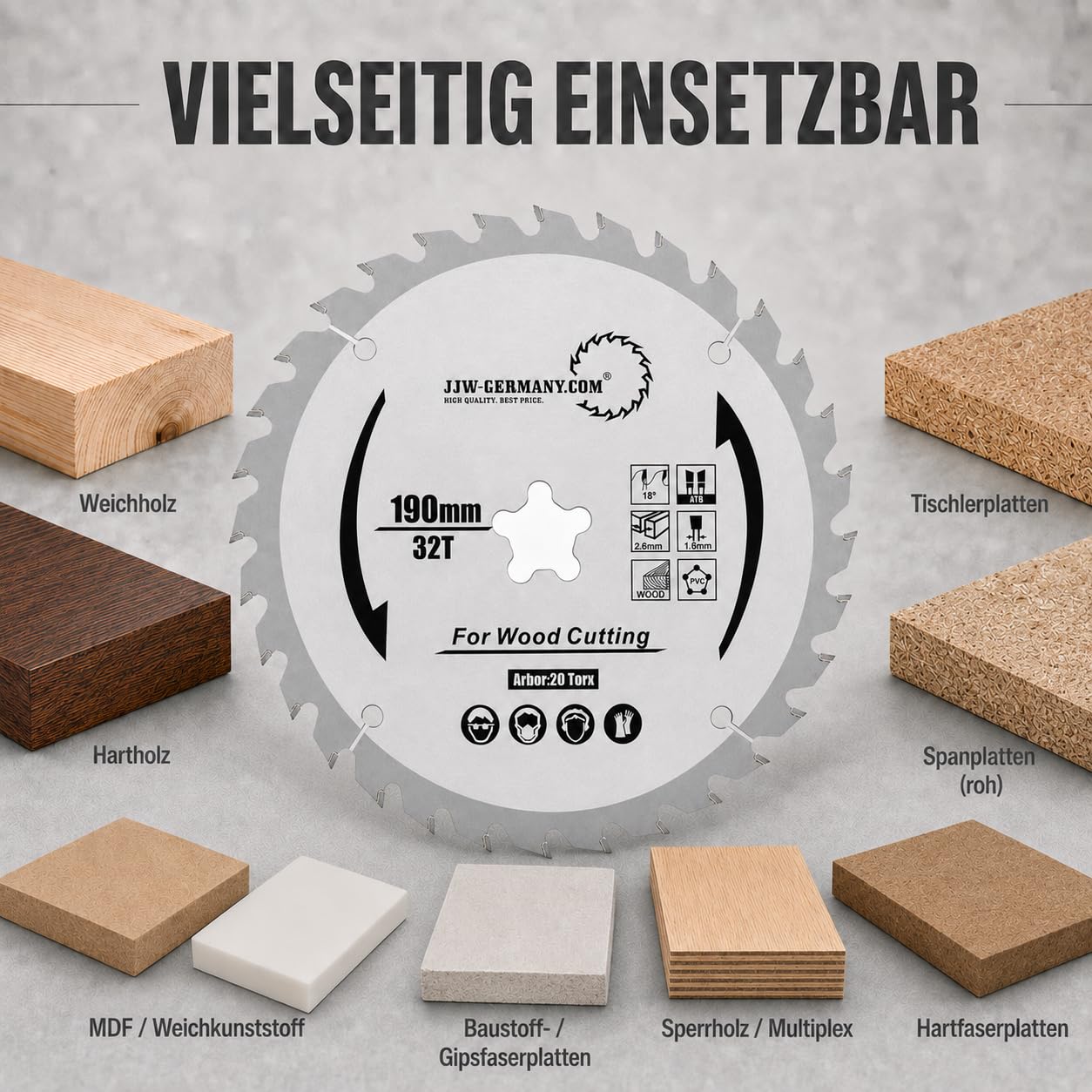 jjw-germany HM Sägeblatt 190 x 2,6 FastFix Sternaufnahme Z= 32 WZ