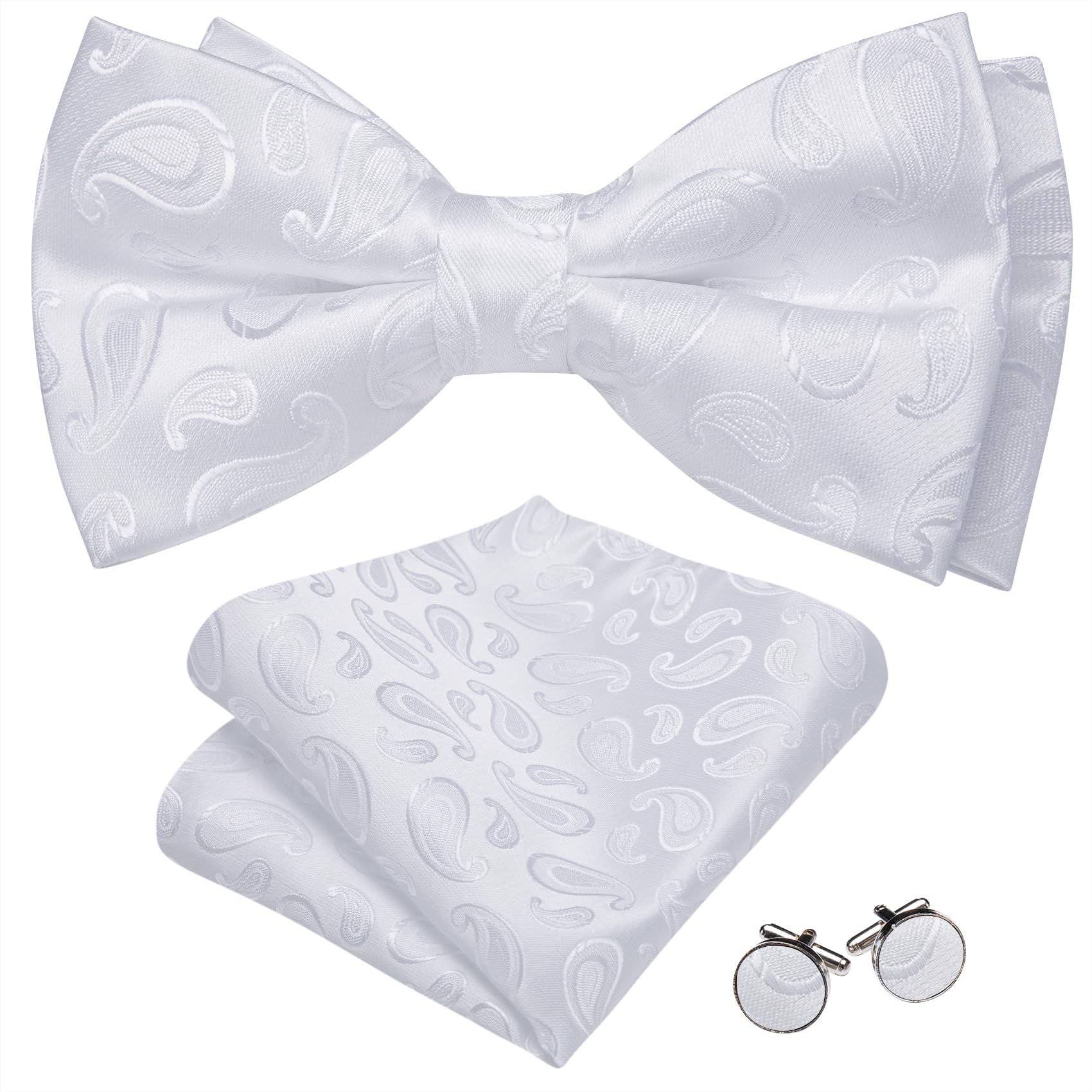 Barry.Wang Paisley Striped Bow Tie for Men Silk Pre-Tied Bowtie Set