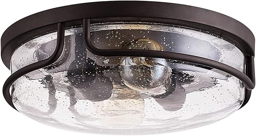 Miniatura 4 de Aiwen Farmhosue - Lámpara de techo empotrada con acabado de bronce aceitado cerca del techo con vidrio sembrado, moderna lámpara de techo redonda