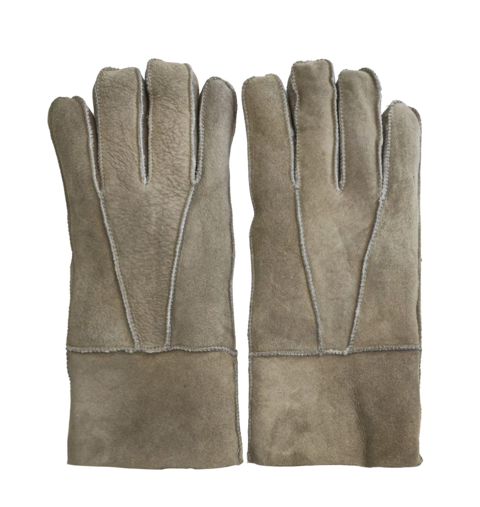Truclothing Men's Stone Unisex Genuine Sheepskin Suede Leather Gloves Winter Warm Shearling Wool Lined Thermal Handwear - S